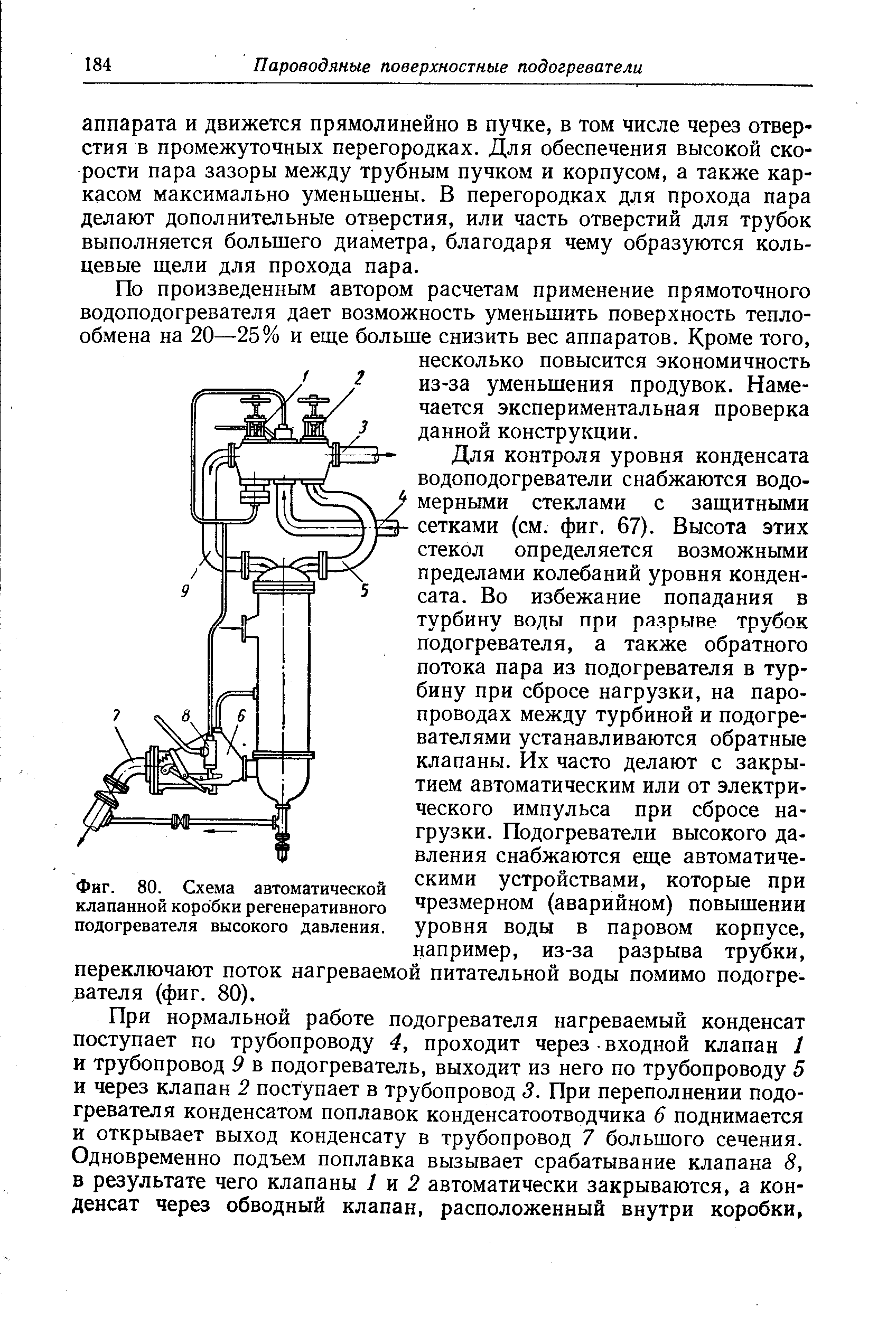 Фиг. 80. Схема автоматической клапанной коробки <a href="/info/114838">регенеративного подогревателя</a> высокого давления.
