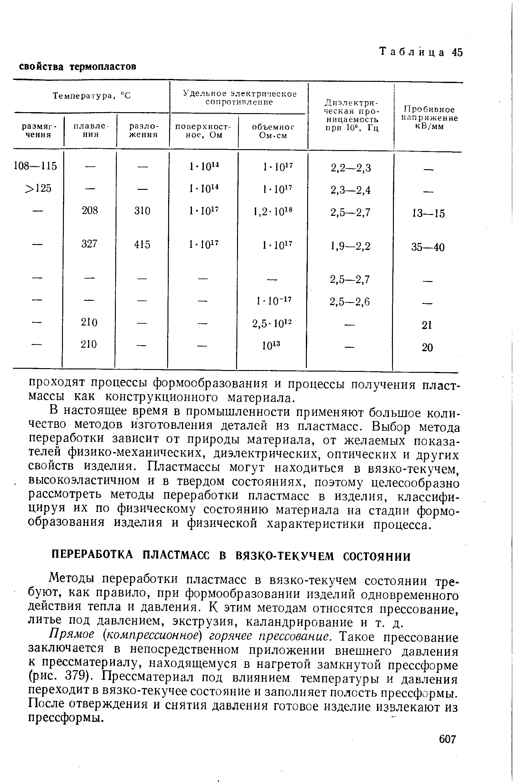 Методы переработки пластмасс в вязко-текучем состоянии требуют, как правило, при формообразовании изделий одновременного действия тепла и давления. К этим методам относятся прессование, литье под давлением, экструзия, каландрирование и т. д.
