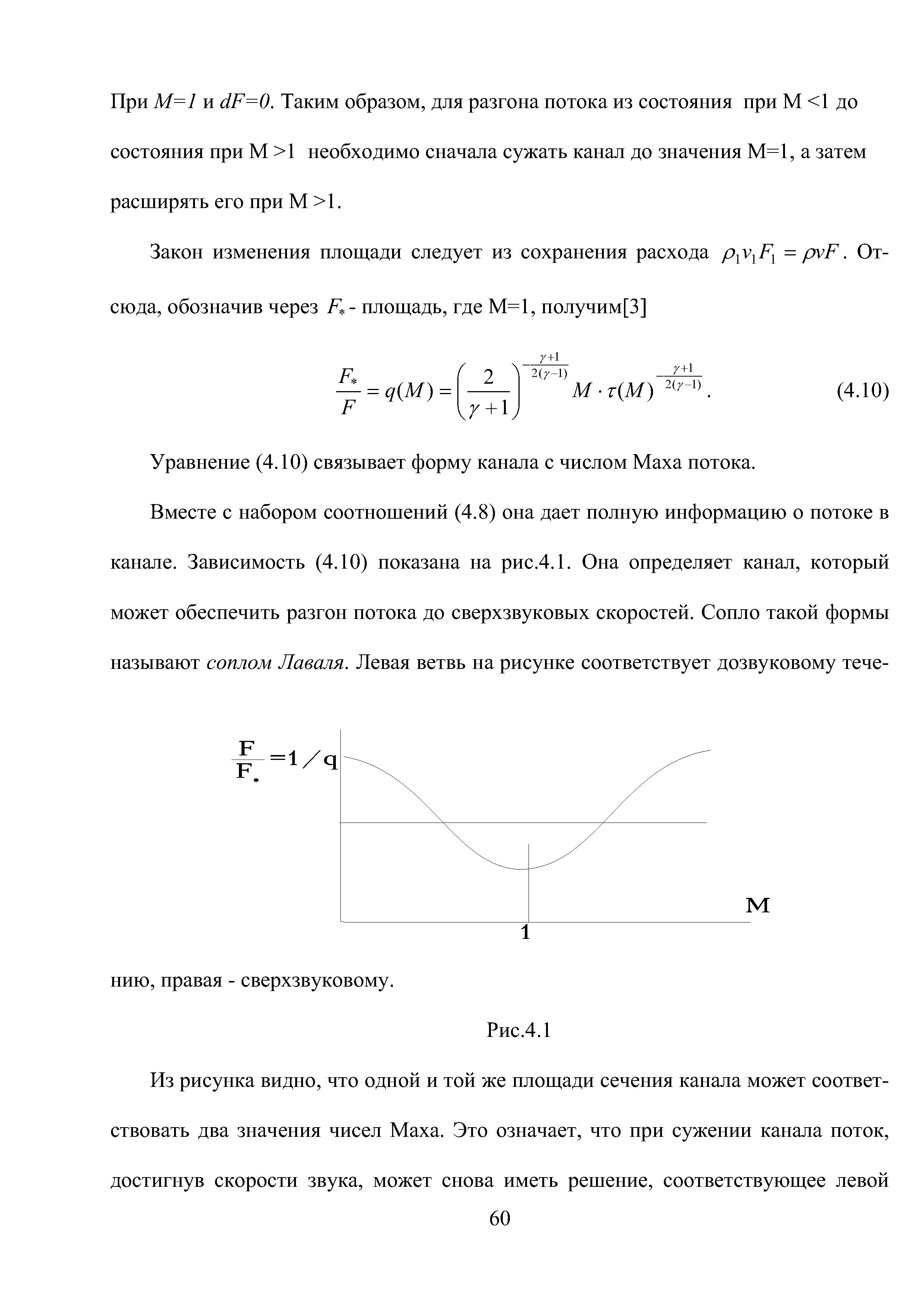 Уравнение (4.10) связывает форму канала с числом Маха потока.
