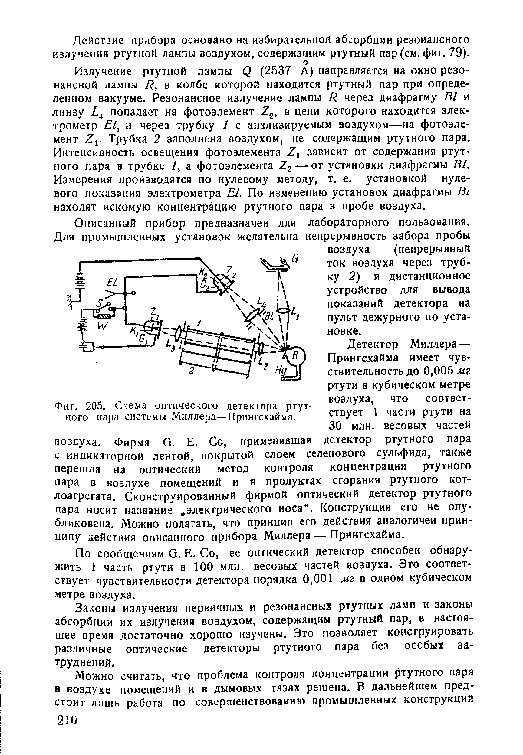 Фиг. 205. С ема оптического детектора ртутного пара системы /Миллера—Прингсхайма.
