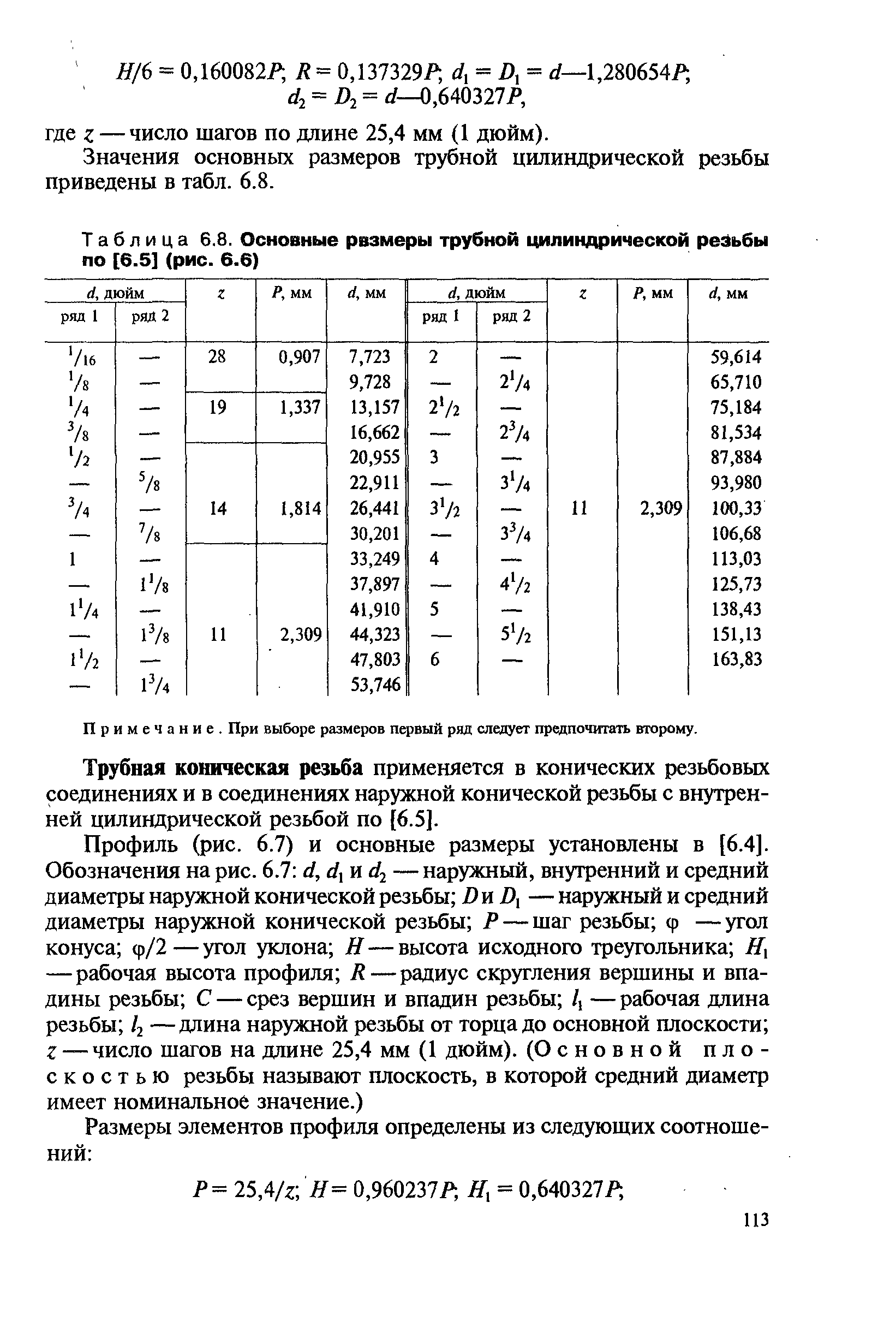 Значения основных размеров трубной цилиндрической резьбы приведены в табл. 6.8.
