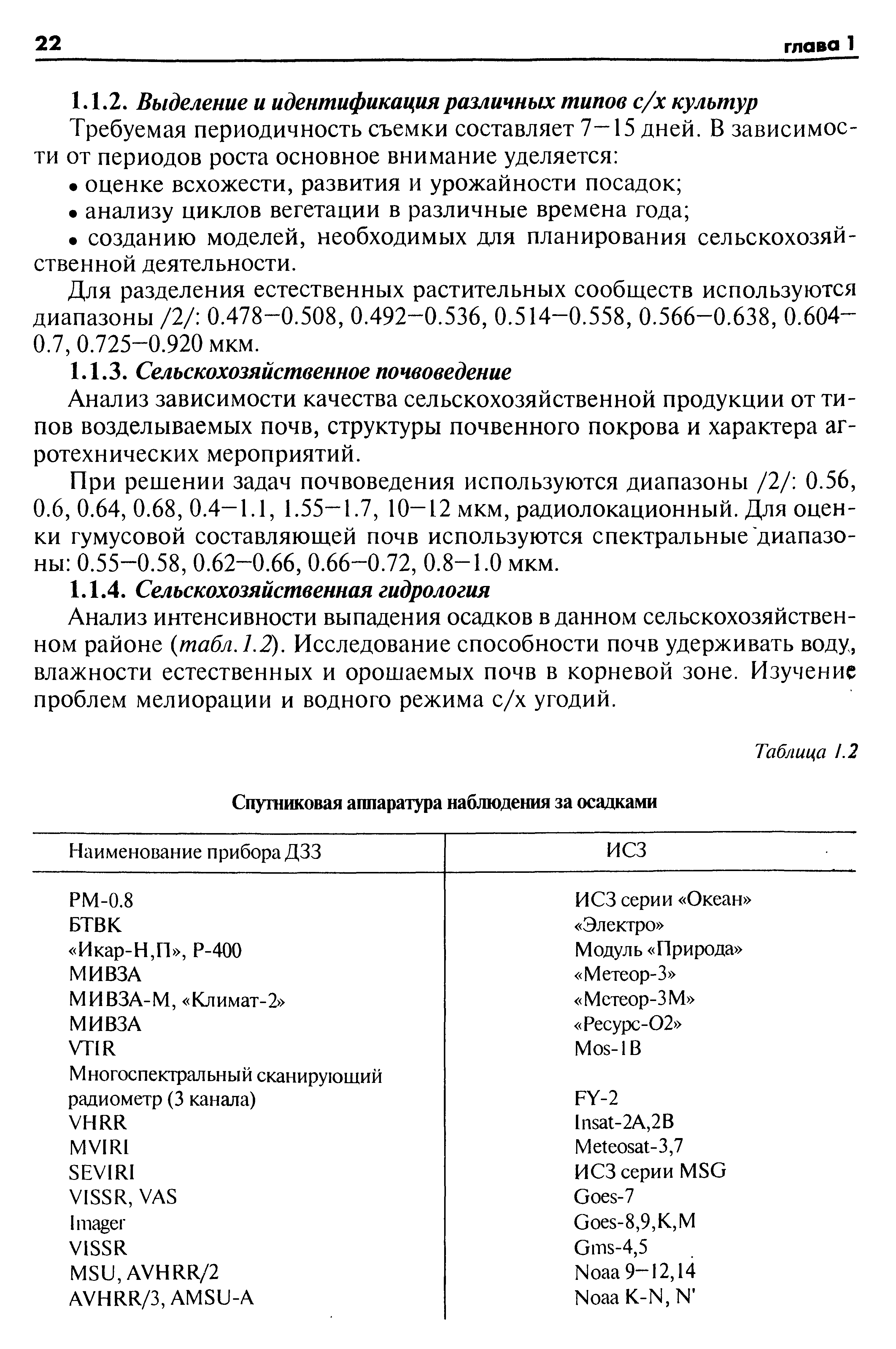 Для разделения естественных растительных сообществ используются диапазоны /2/ 0.478—0.508, 0.492—0.536, 0.514—0.558, 0.566—0.638, 0.604— 0.7, 0.725-0.920 мкм.
