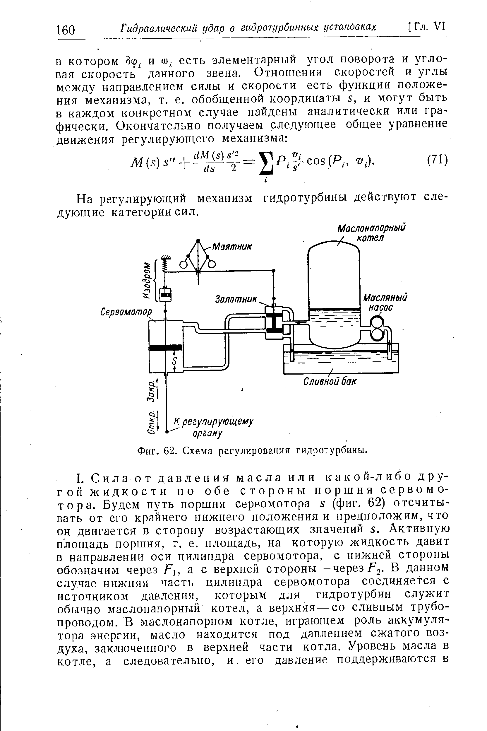 Фиг. 62. Схема регулирования гидротурбины.
