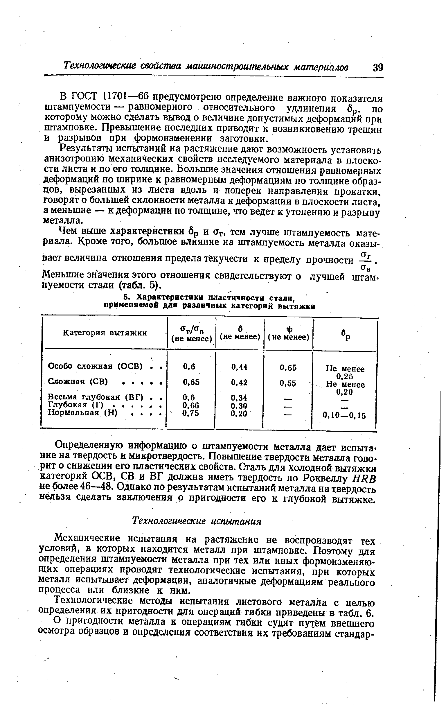 Механические испытания на растяжение не воспроизводят тех условий, в которых находится металл при штамповке. Поэтому для определения штампуемости металла при тех или иных формоизменяющих операциях проводят технологические испытания, при которых металл испытывает деформации, аналогичные деформациям реального процесса или близкие к ним.
