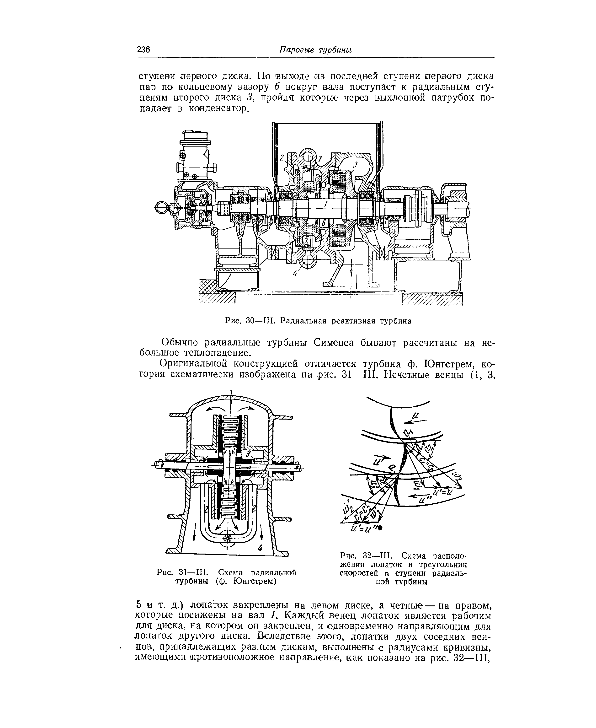 Рис. 31—III. Схема радиальной турбины (ф. Юнгстрем)

