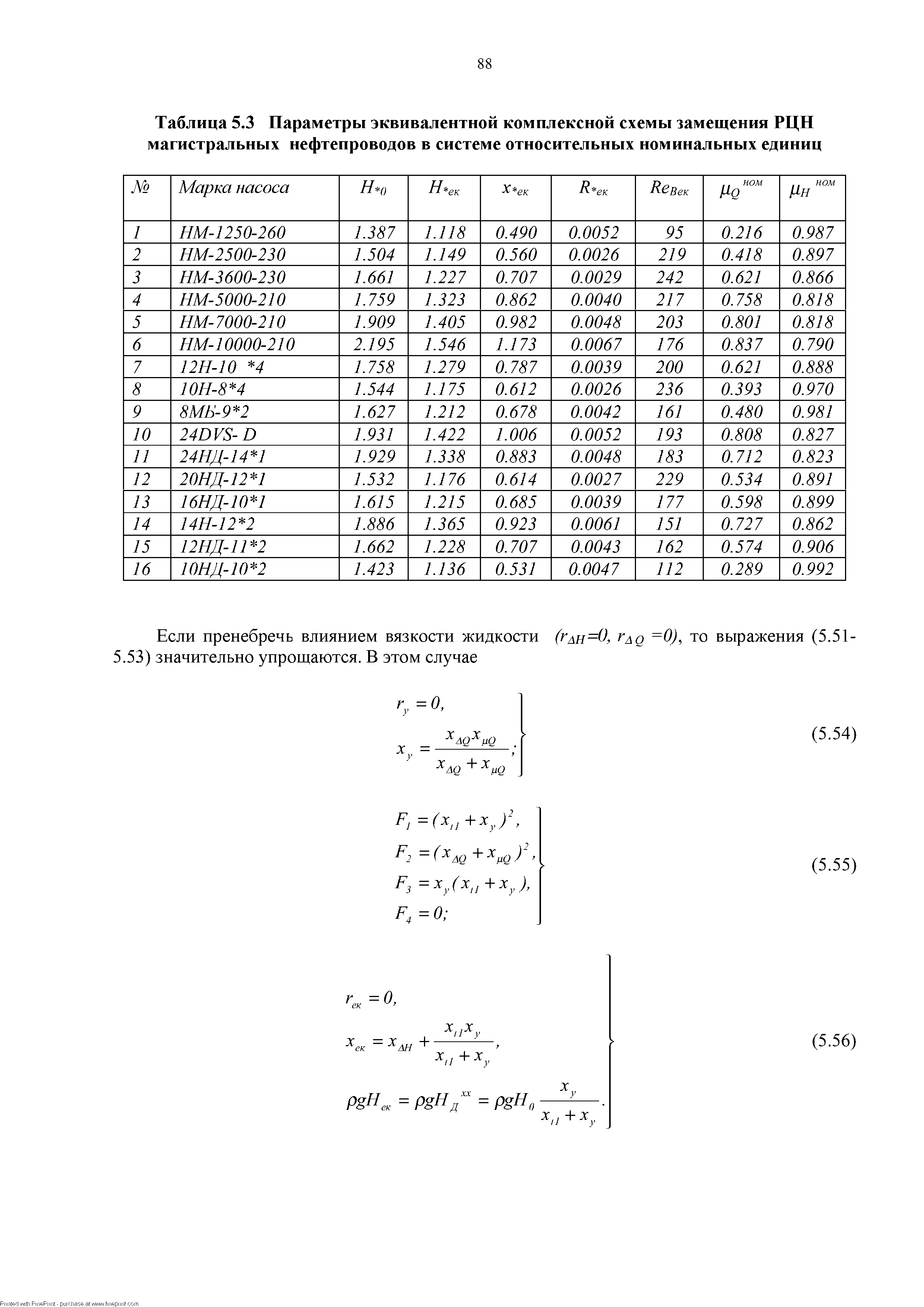 Таблица 5.3 Параметры эквивалентной комплексной <a href="/info/16374">схемы замещения</a> РЦН <a href="/info/42960">магистральных нефтепроводов</a> в системе относительных номинальных единиц
