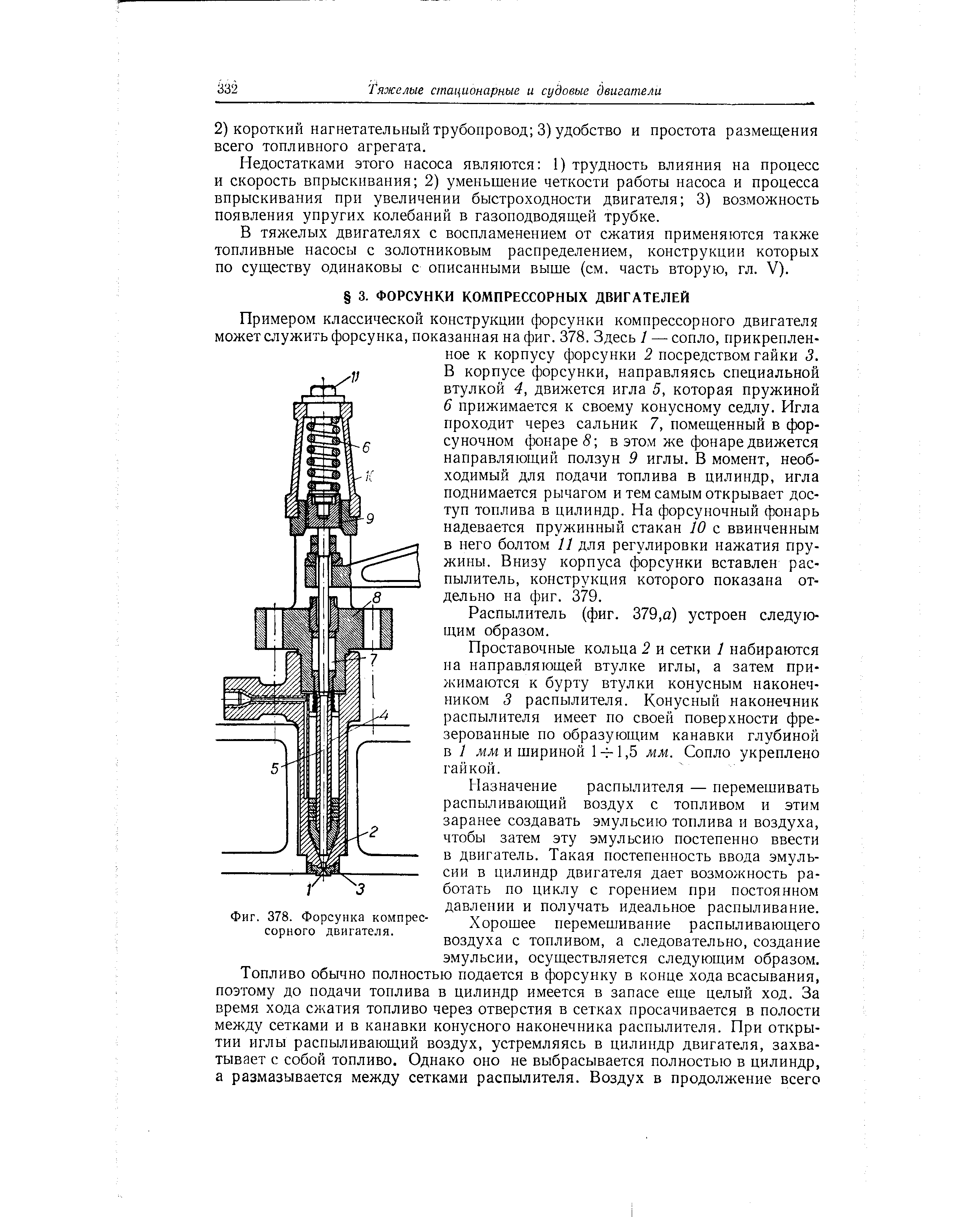 Фиг. 378. Форсунка компрессорного двигателя.
