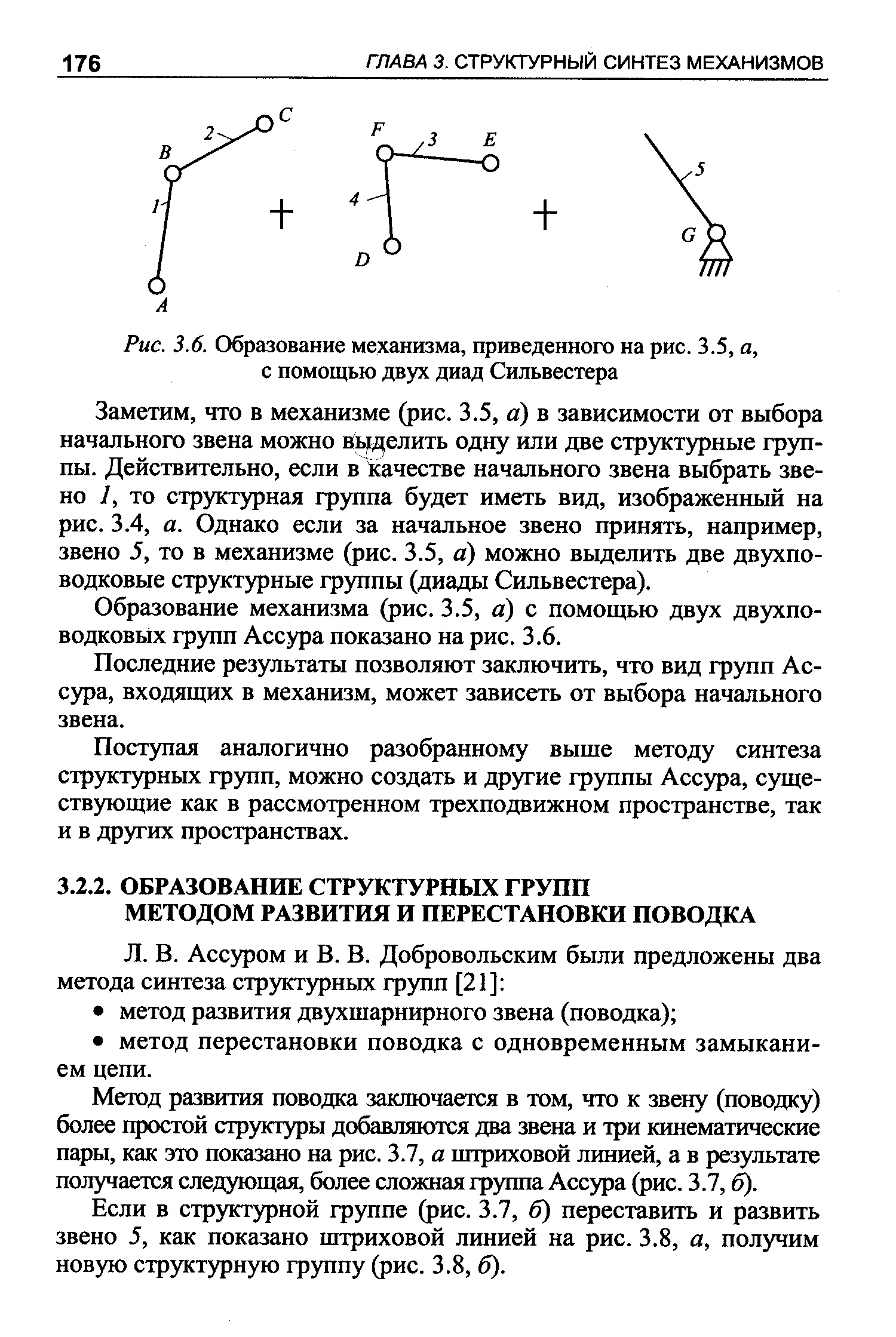 Рис. 3.6. Образование механизма, приведенного на рис. 3.5, а, с помощью двух диад Сильвестера
