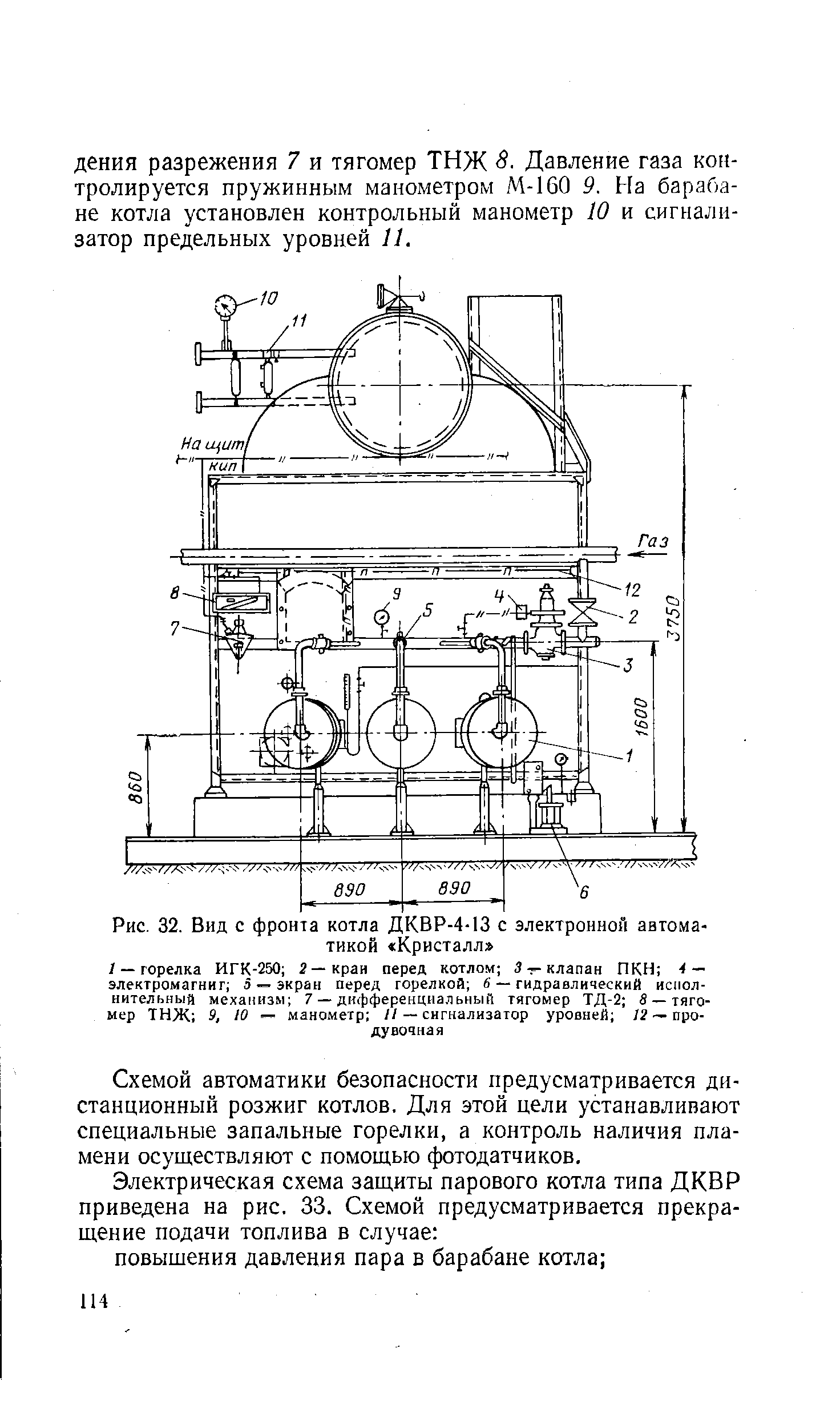 Рис. 32. Вид с фронта котла ДКВР-4-13 с электронной автоматикой Кристалл 
