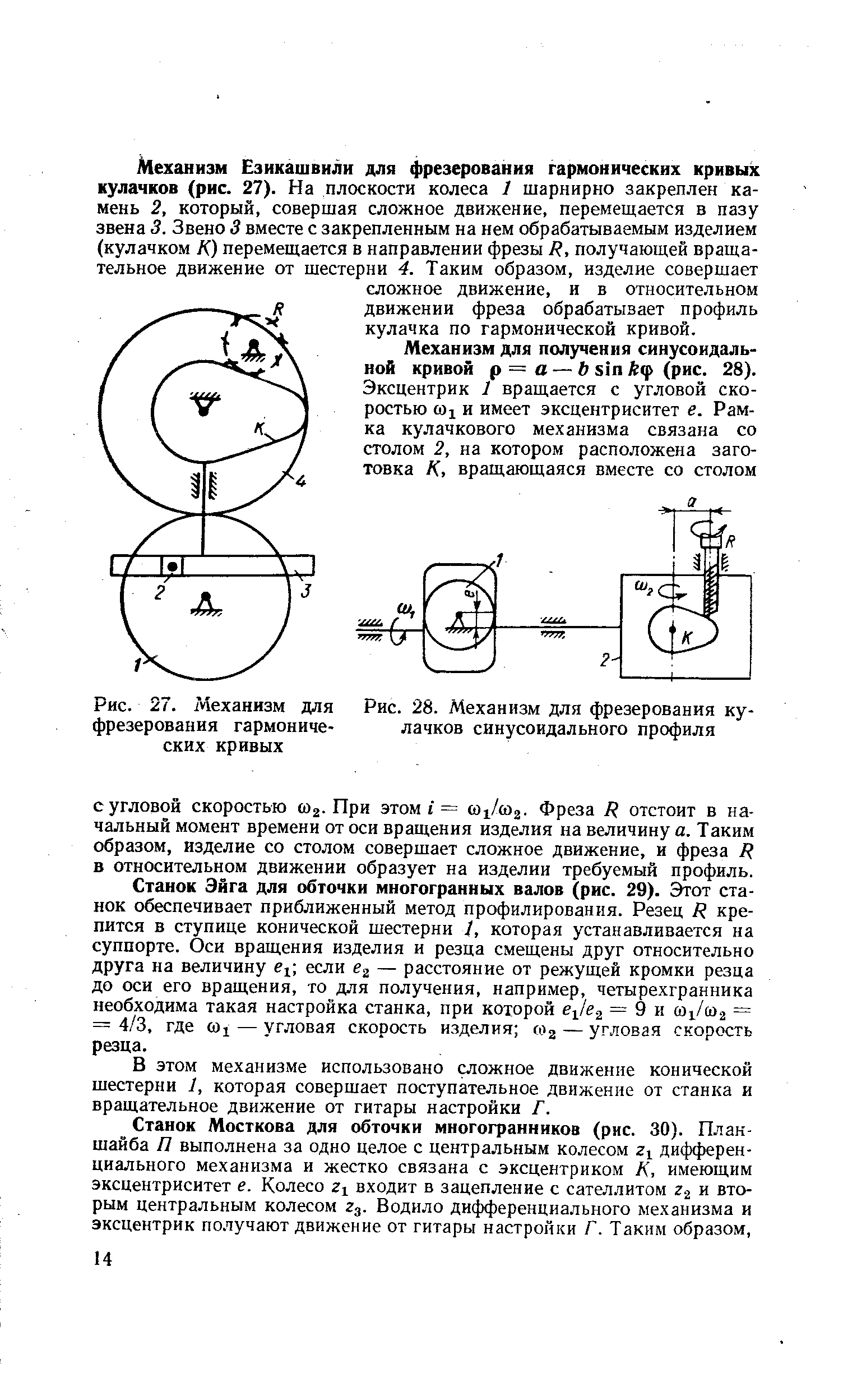 Рис. 27. Механизм для фрезерования гармонических кривых

