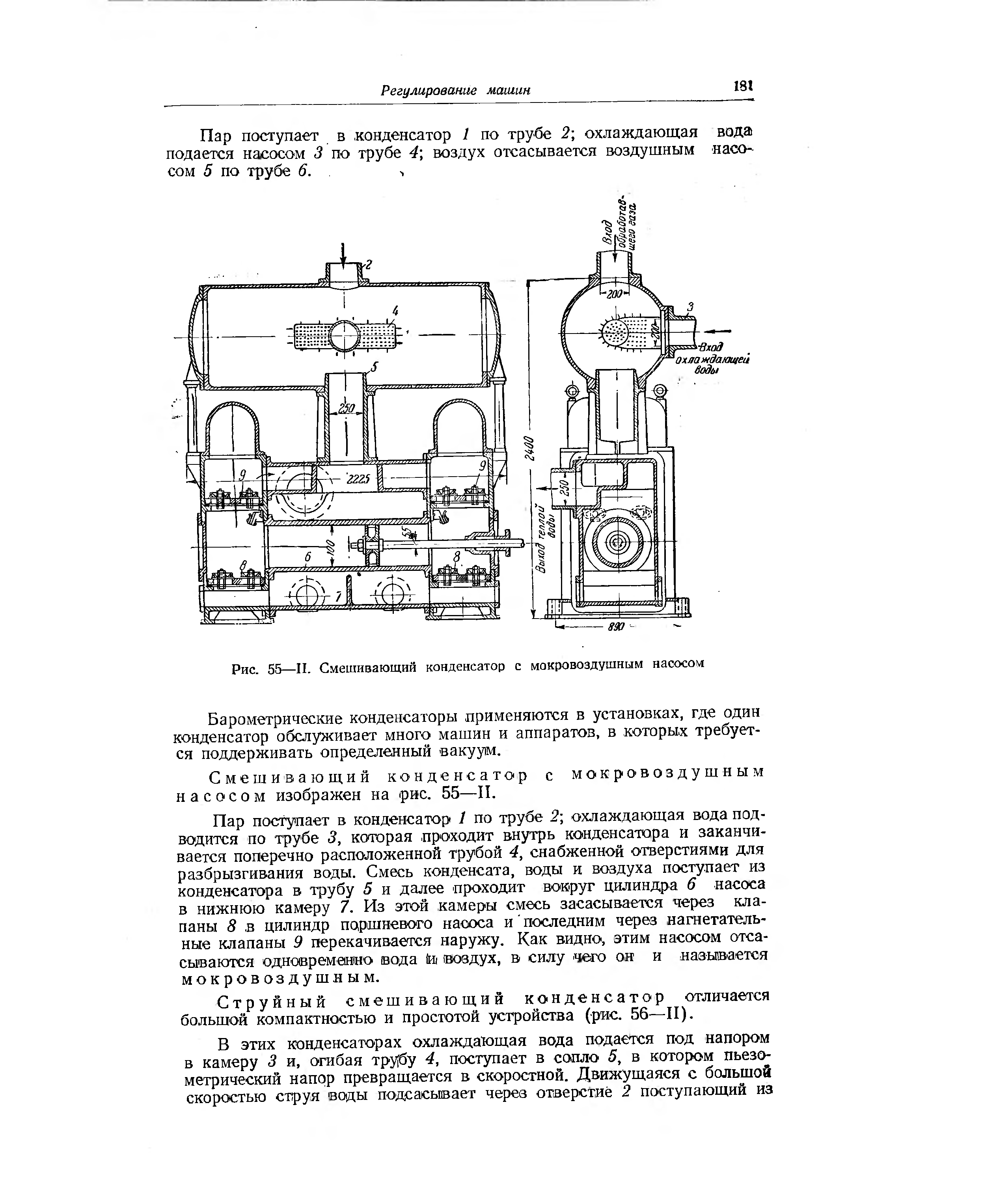 Рис. 55—II. Смешивающий конденсатор с мокровоздушным насосом
