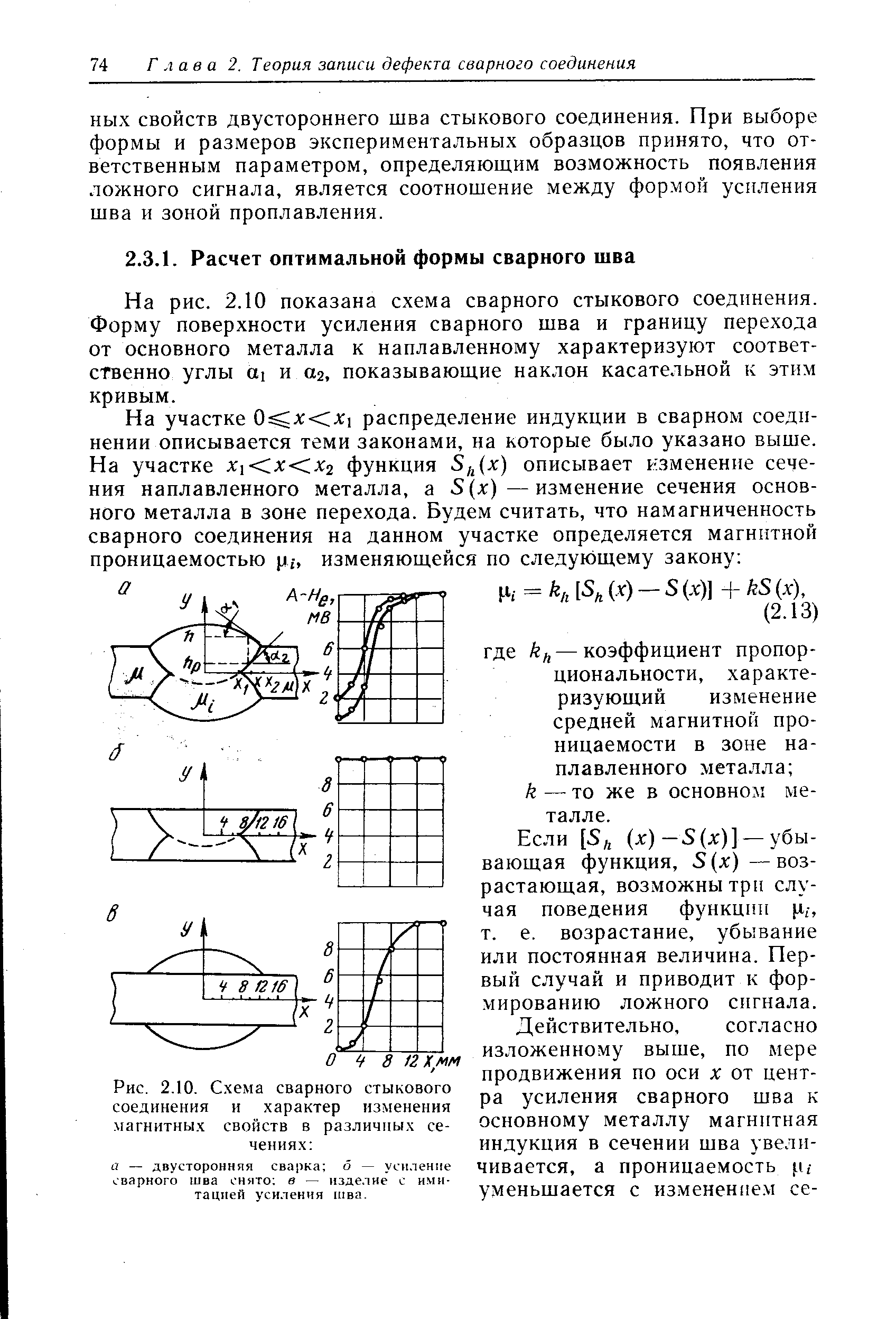 На рис. 2.10 показана схема сварного стыкового соединения. Форму поверхности усиления сварного шва и границу перехода от основного металла к наплавленному характеризуют соответственно углы 01 и 02, показывающие наклон касательной к этим кривым.
