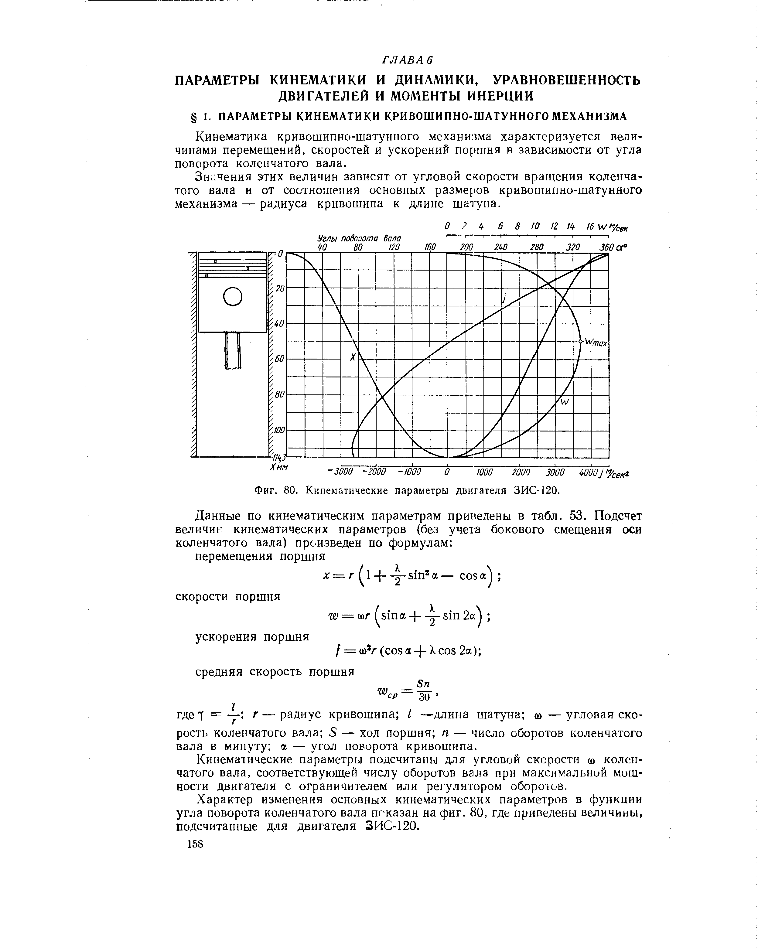 Кинематика кривошипно-шатунного механизма характеризуется величинами перемеш.ений, скоростей и ускорений поршня в зависимости от угла поворота коленчатого вала.
