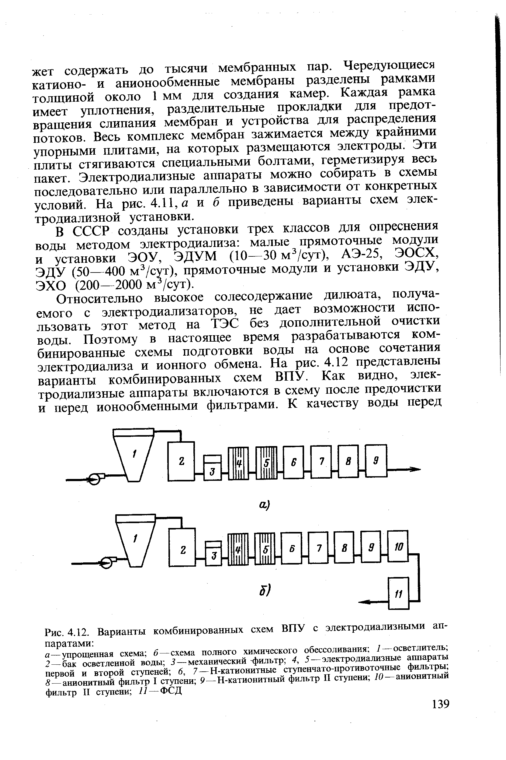 Рис. 4.12. Варианты <a href="/info/120984">комбинированных схем</a> ВПУ с электродиализными аппаратами 
