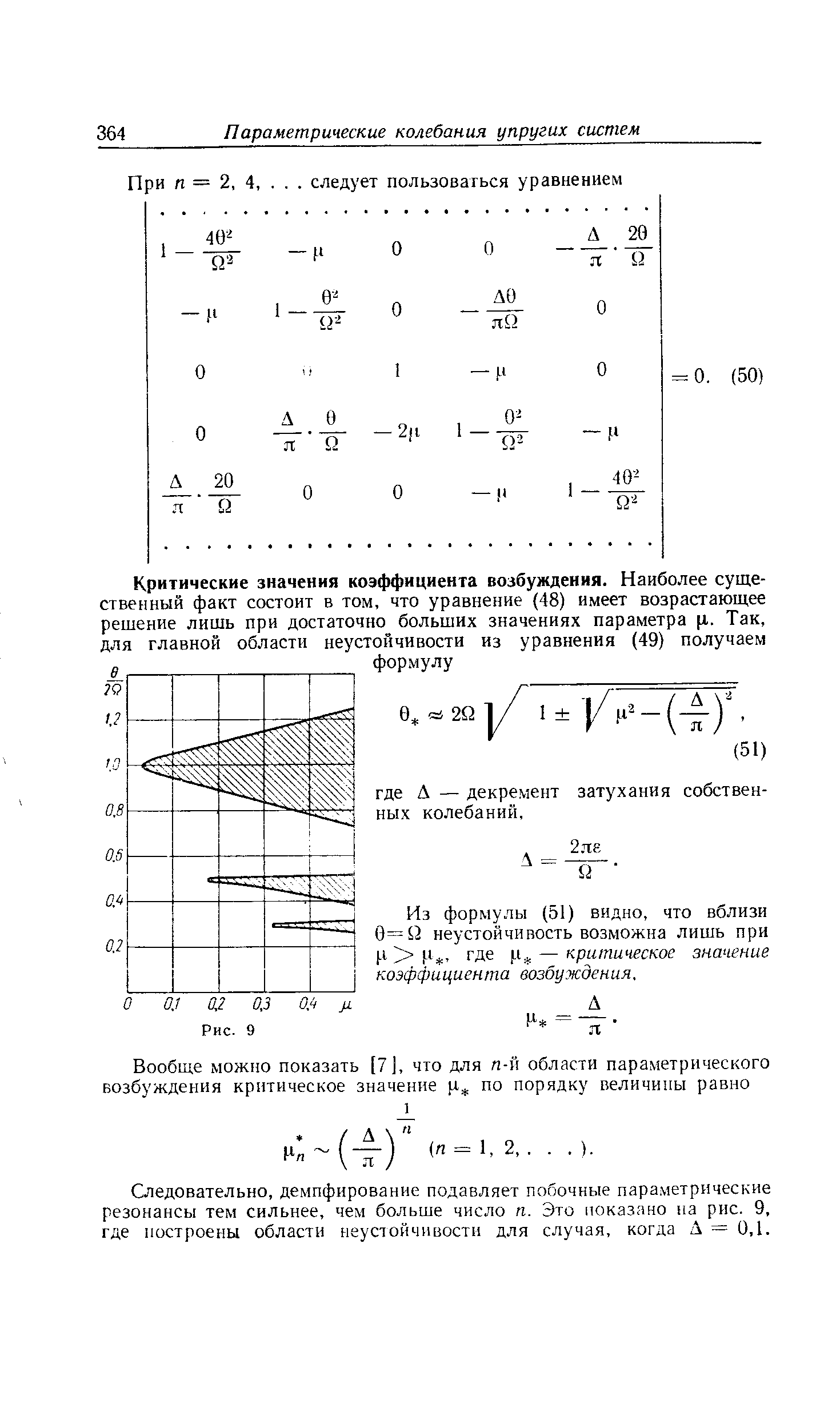 Из формулы (51) видно, что вблизи 0=й неустойчивость возможна лишь при Ц И, где щ — критическое значение коэффициента возбуждения.
