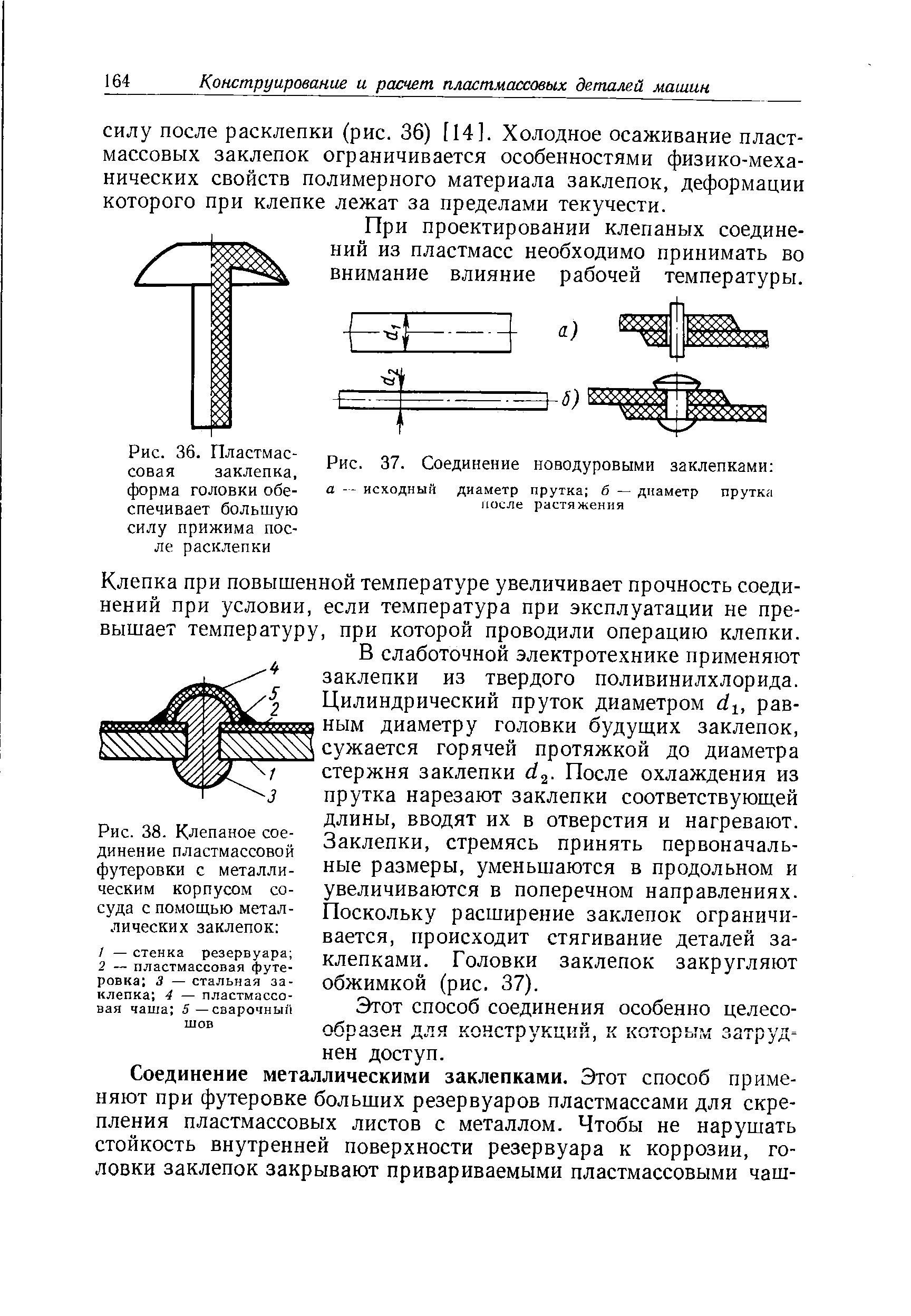При проектировании клепаных соединений из пластмасс необходимо принимать во внимание влияние рабочей температуры.
