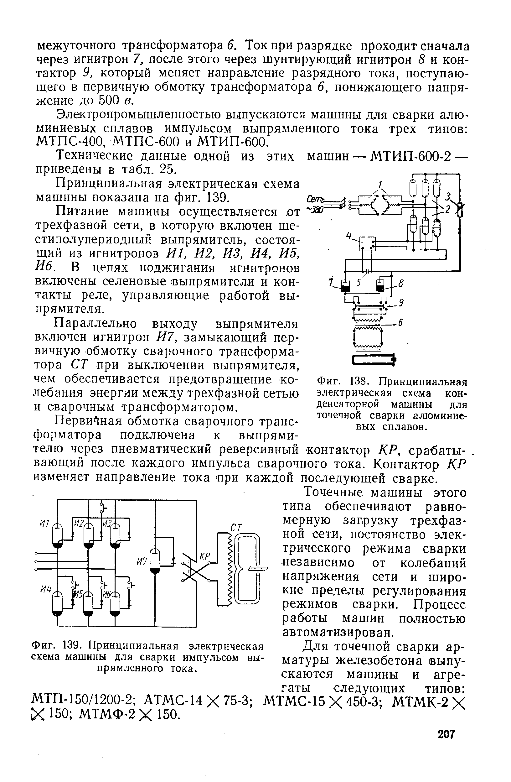 Фиг. 138. Принципиальная электрическая схема конденсаторной машины для точечной сварки алюминиевых сплавов.
