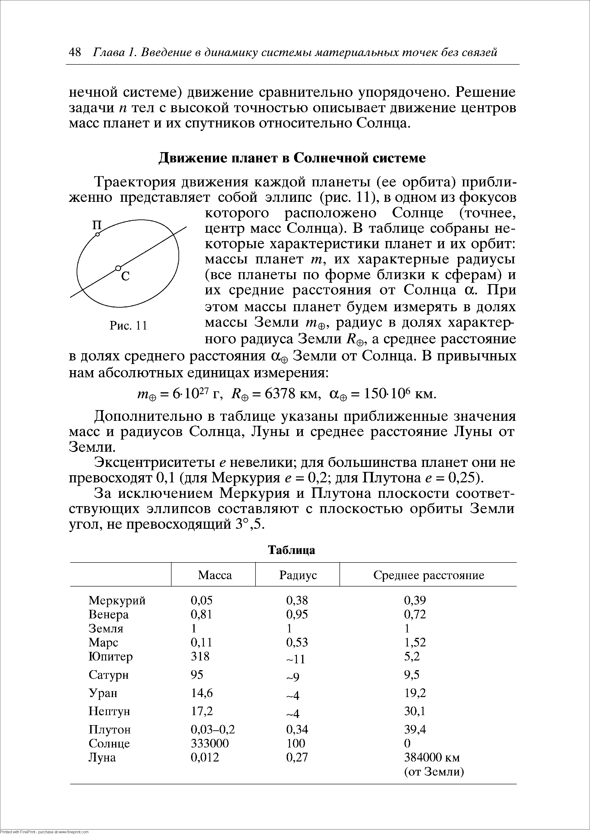 Дополнительно в таблице указаны приближенные значения масс и радиусов Солнца, Луны и среднее расстояние Луны от Земли.
