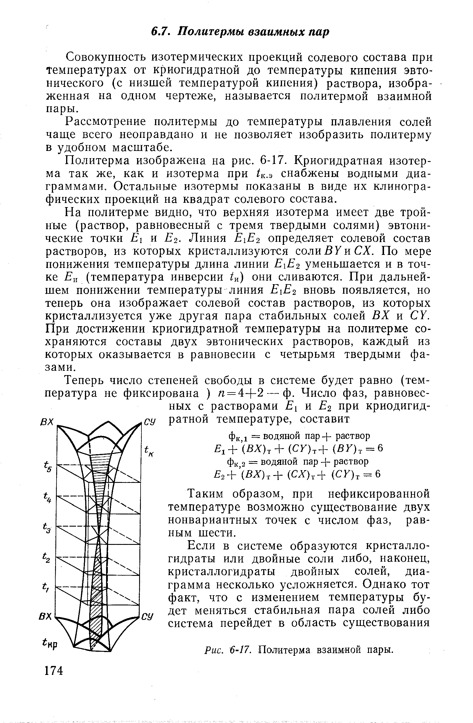 Совокупность изотермических проекций солевого состава при температурах от криогидратной до температуры кипения эвто-нического (с низшей температурой кипения) раствора, изображенная на одном чертеже, называется политермой взаимной пары.
