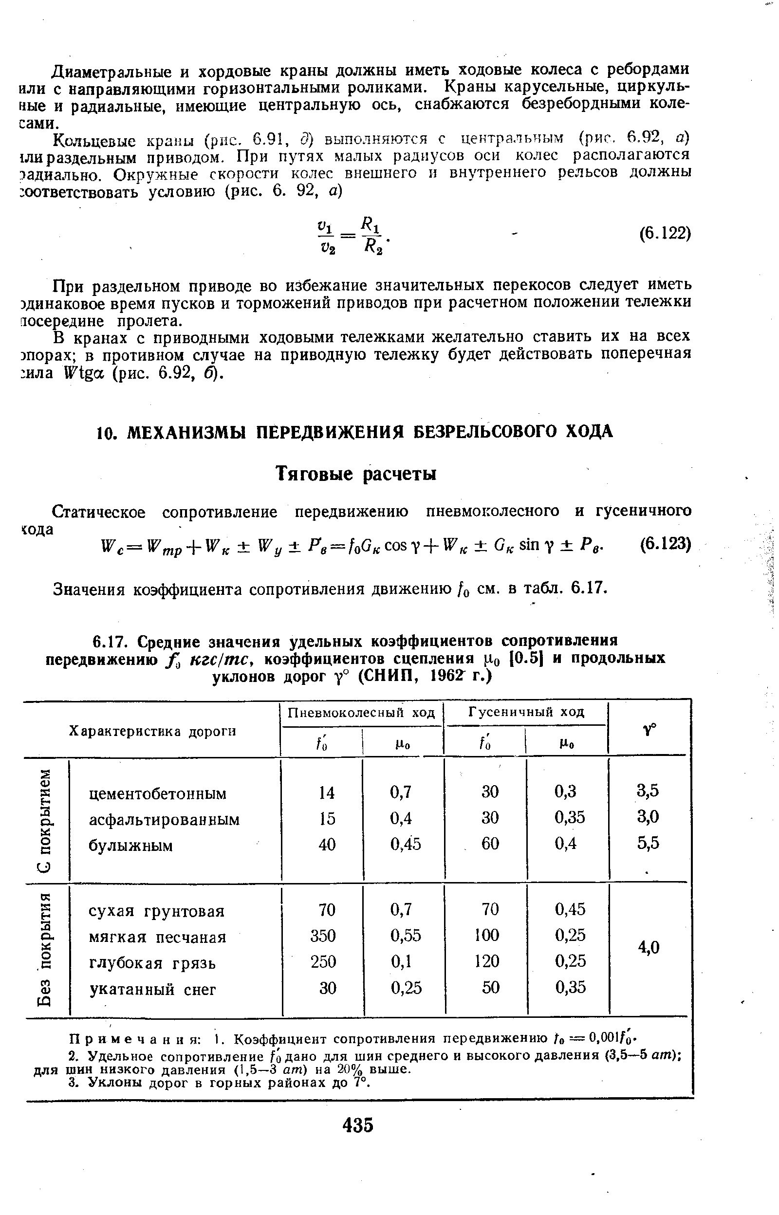 Значения коэффициента сопротивления движению /о см. в табл. 6.17.
