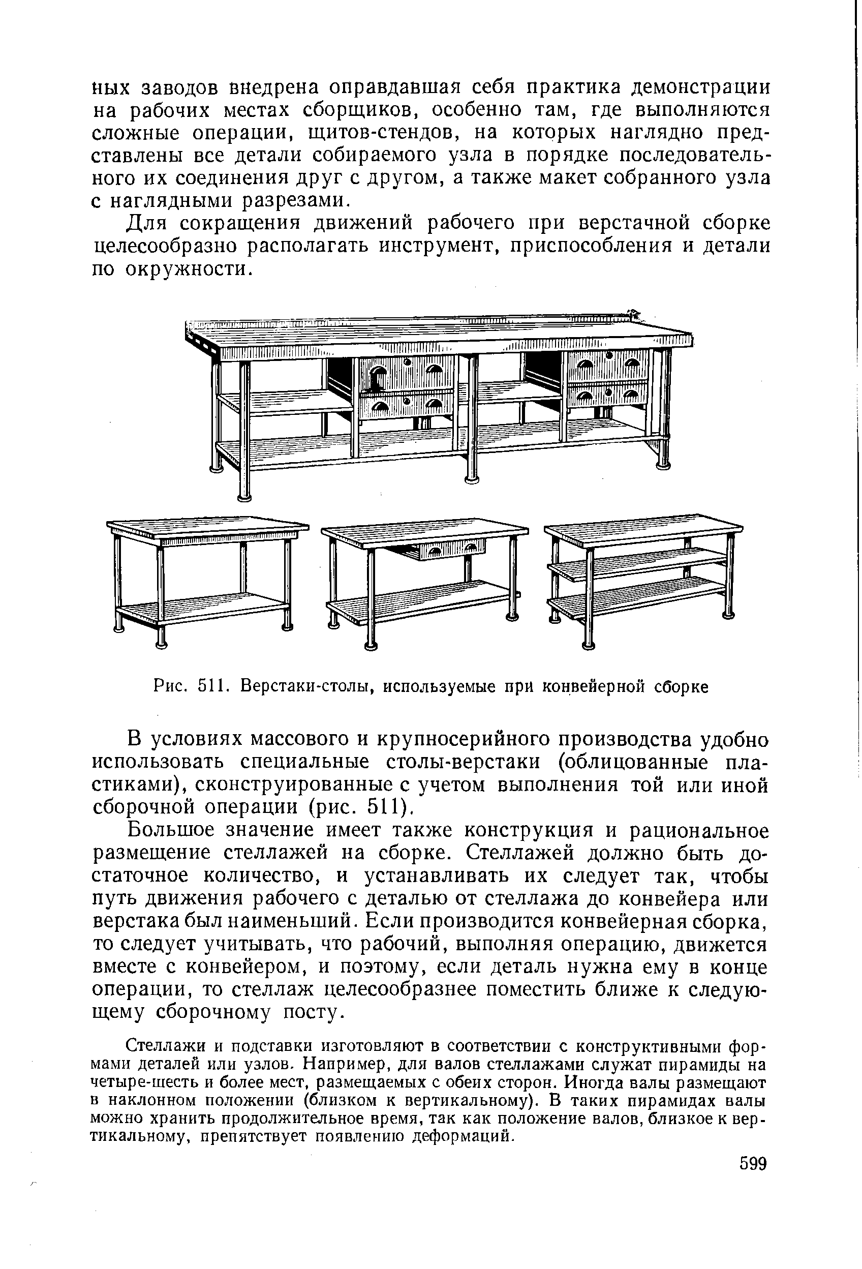 Рис. 511. Верстаки-столы, используемые при конвейерной сборке
