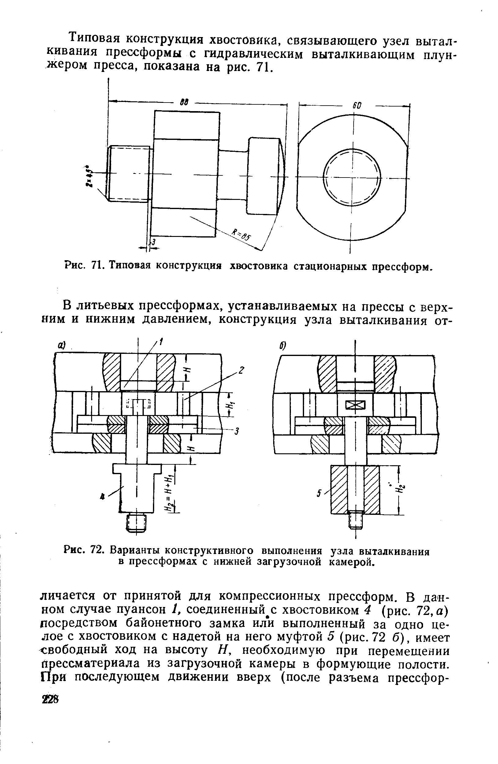 Рис. 71. Типовая конструкция хвостовика стационарных прессформ.
