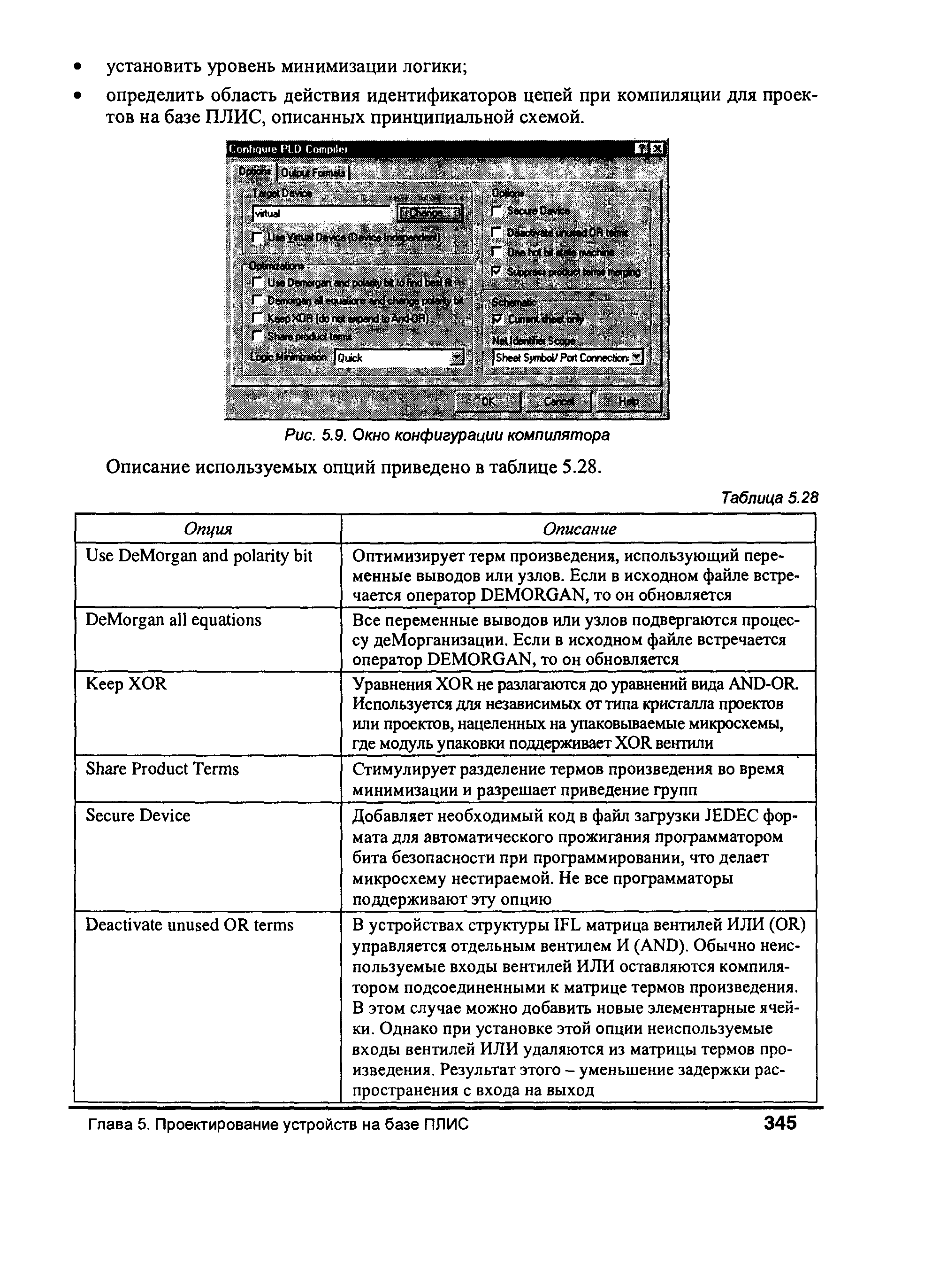 Рис. 5.9. Окно конфигурации компилятора Описание используемых опций приведено в таблице 5.28.
