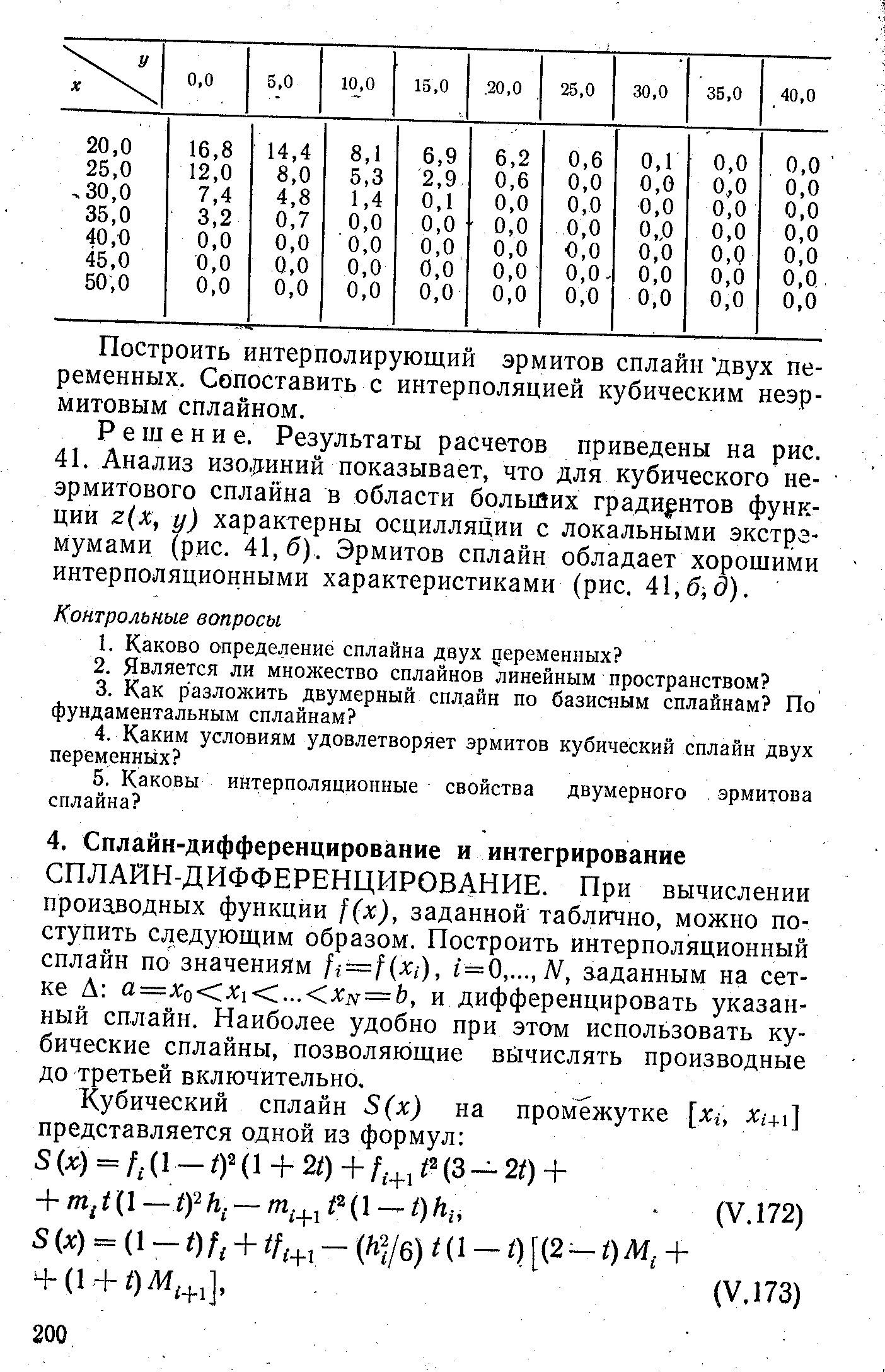 СПЛАЙН-ДИФФЕРЕНЦИРОВАНИЕ. При вычислении произ1ВОДных функции /(л ), заданной таблично, можно поступить следующим образом. Построить интерполяционный сплайн по значениям fi-f(Xi), i=Q.N, заданным на сетке А a=Xo Xi . XN=b, и дифференцировать указанный сплайн. Наиболее удобно при этом использовать кубические сплайны, позволяющие начислять производные до третьей включительно.
