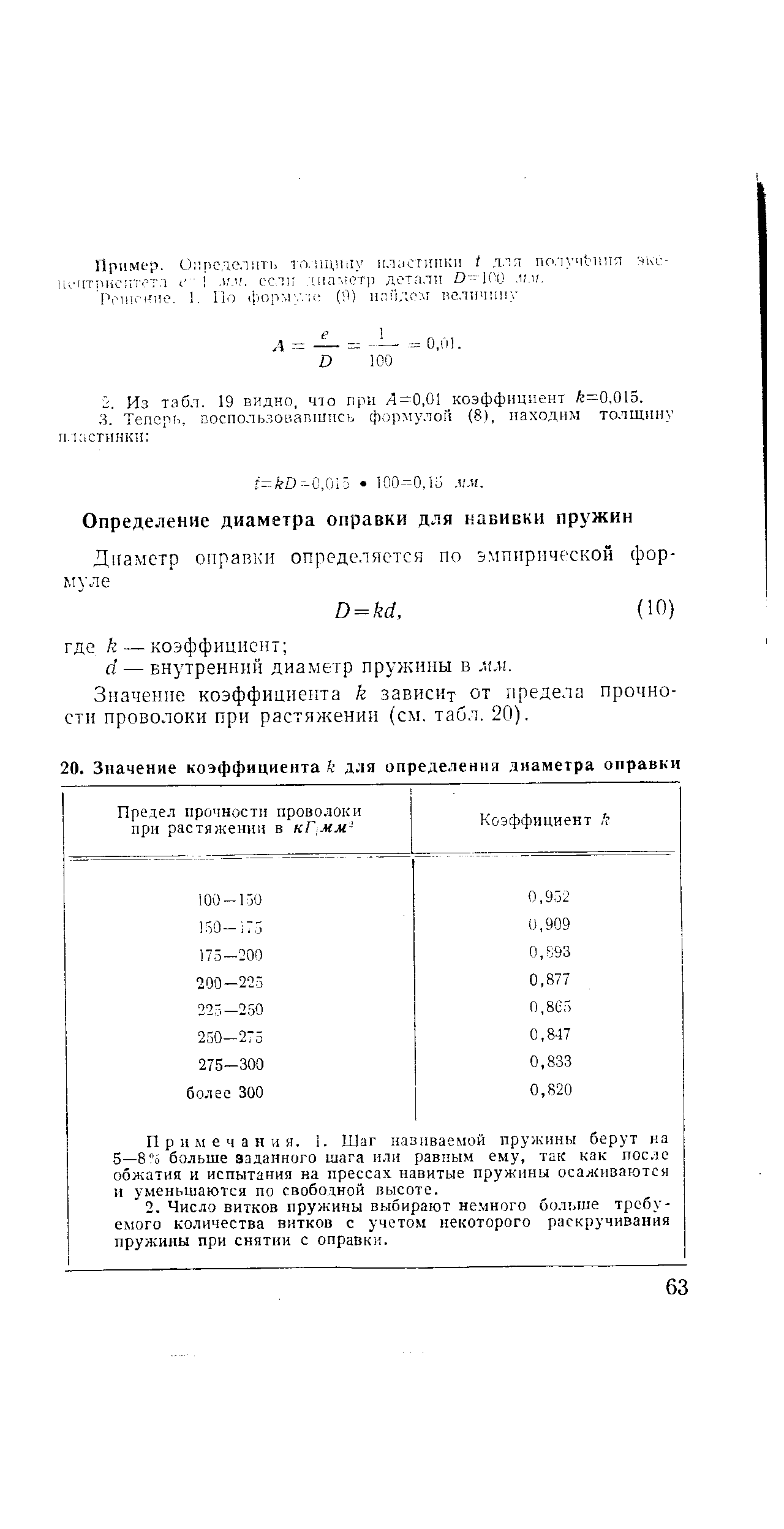 Примечания. 1. Шаг навиваемой пружины берут на 5—В б больше заданного шага или равным ему, так как после обжатия и испытания на прессах навитые пружины осажнзаются и уменьшаются по свобо.лной высоте.
