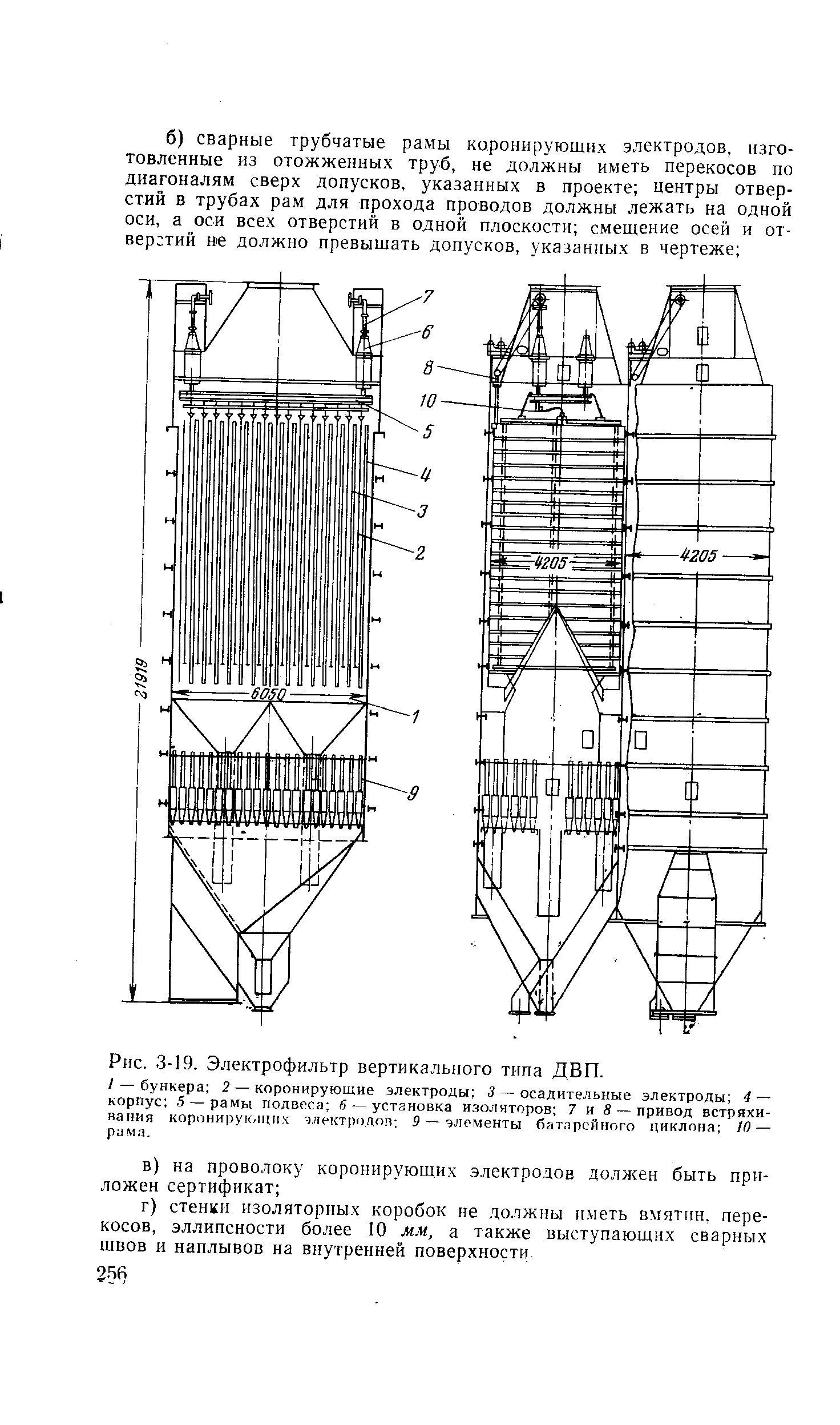 Рис. 3-19, Электрофильтр вертикального типа ДВП.
