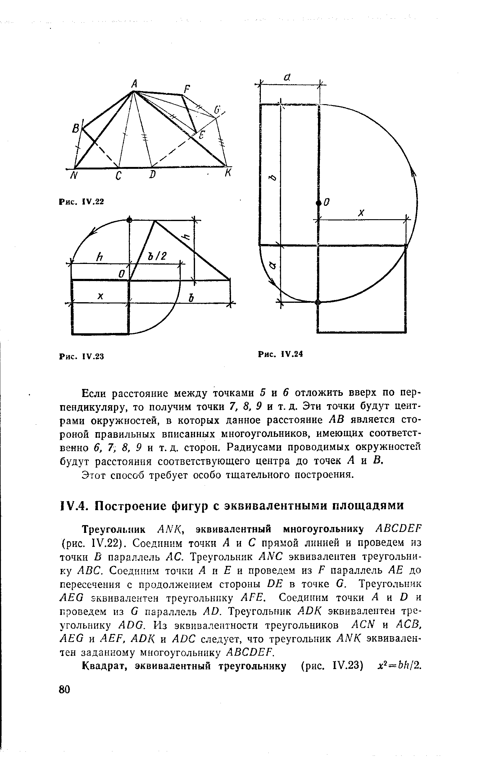 Квадрат, эквивалентный треугольнику (рис. IV.23) x —bhi 2.
