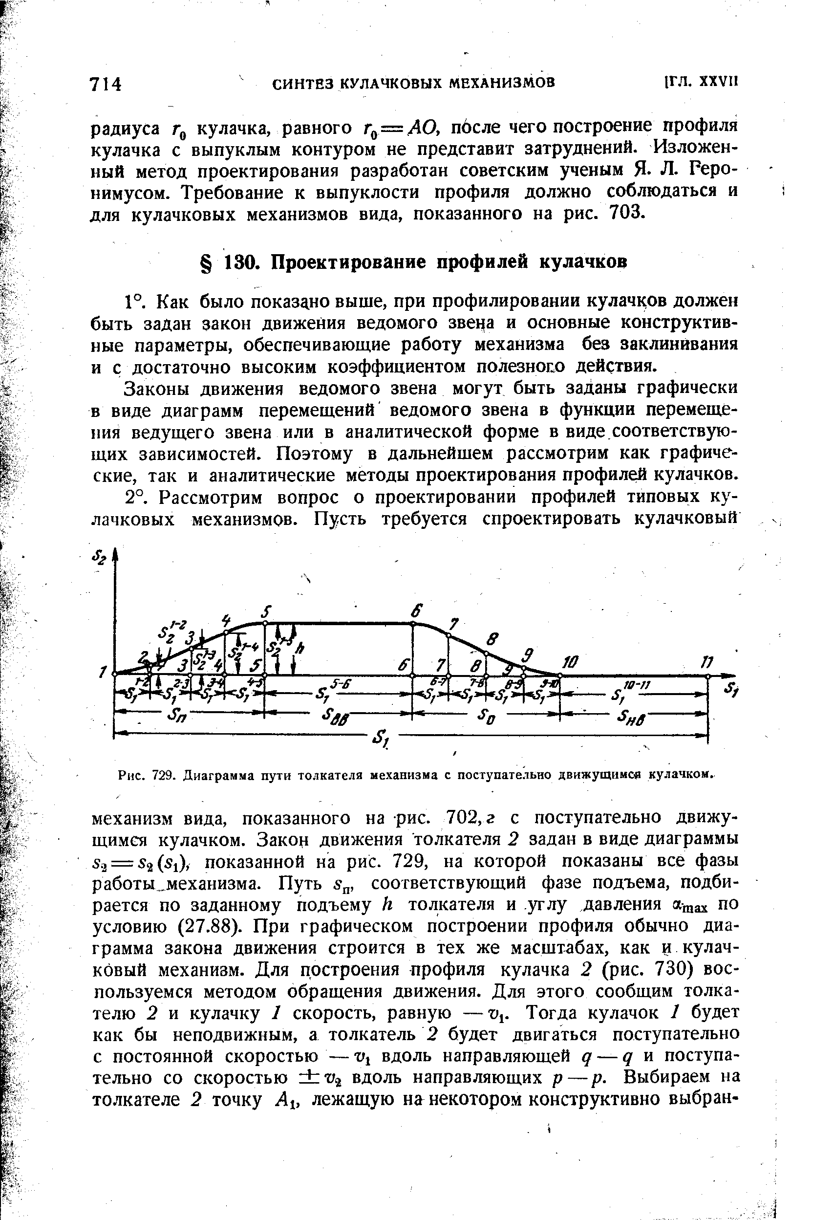 Законы движения ведомого звена могут быть заданы графически в виде диаграмм перемещений ведомого звена в функции перемещения ведущего звена или в аналитической форме в виде.соответствующих зависимостей. Поэтому в дальнейшем рассмотрим как графические, так и аналитические методы проектирования профилей кулачков.
