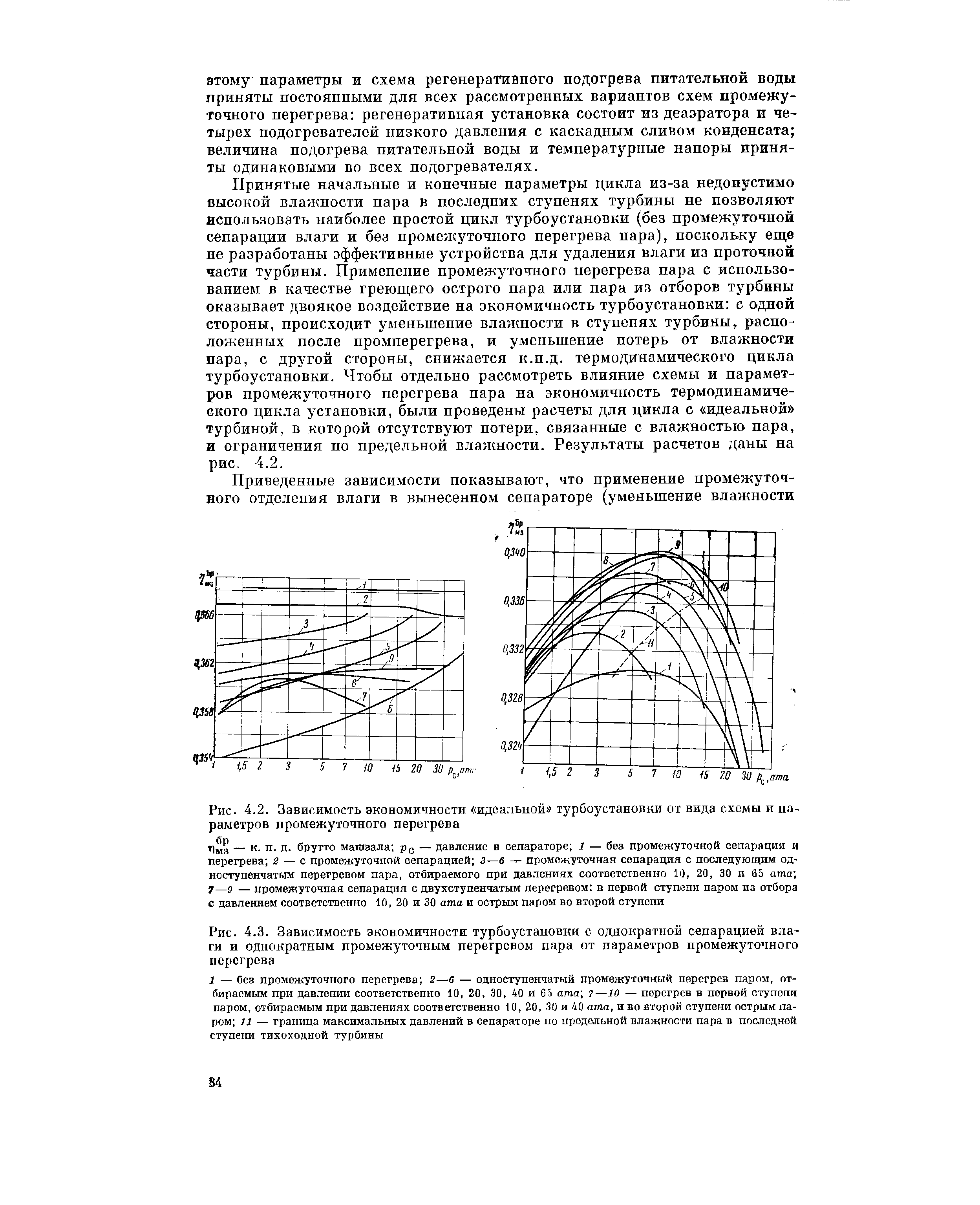 Рис. 4.3. Зависимость экономичности турбоустановки с однократной <a href="/info/525571">сепарацией влаги</a> и однократным промежуточным перегревом пара от параметров промежуточного перегрева
