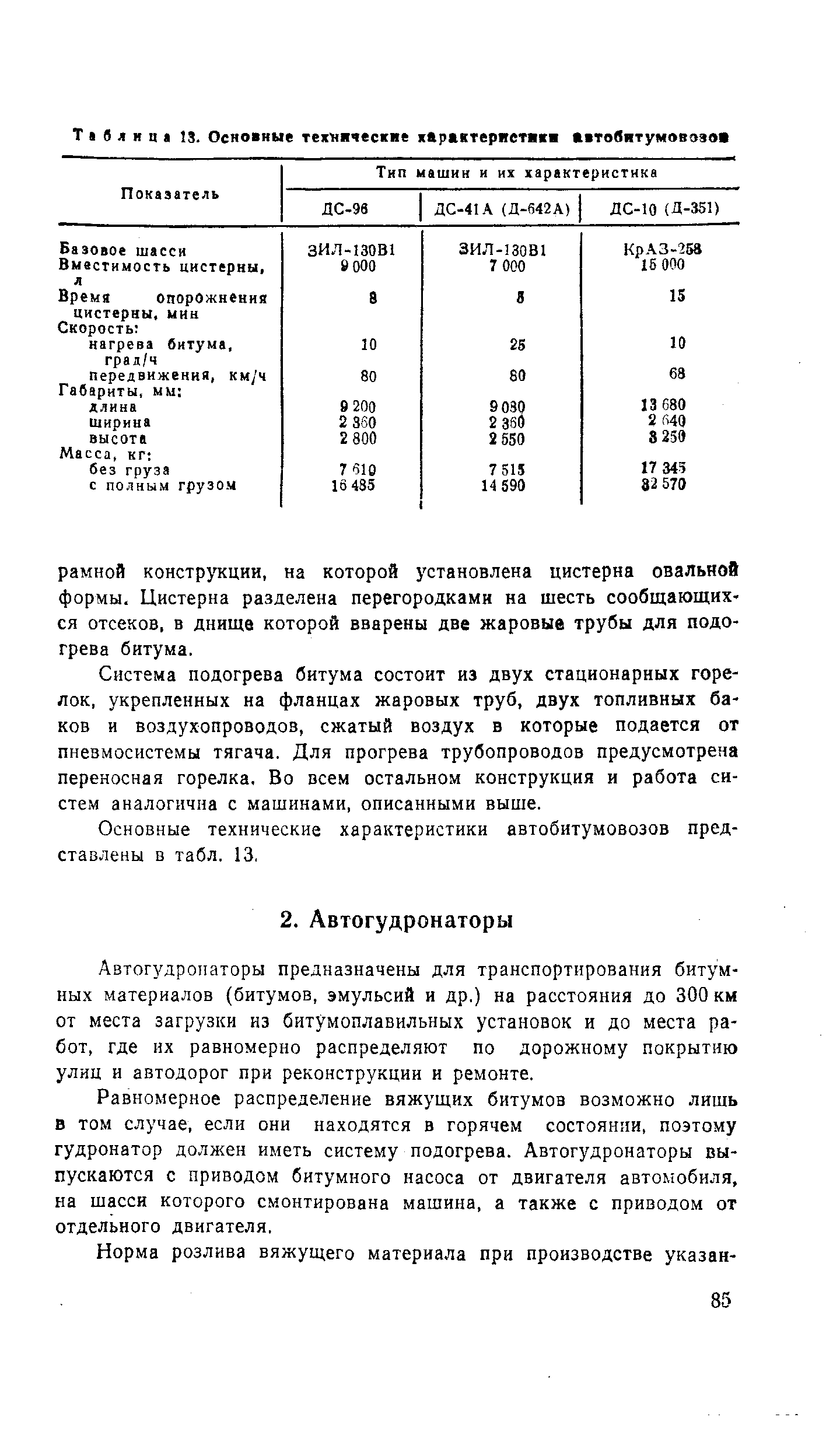 Автогудропаторы предназначены для транспортирования битумных материалов (битумов, эмульсий и др.) на расстояния до 300 км от места загрузки из битумоплавильных установок и до места работ, где их равномерно распределяют по дорожному покрытию улиц и автодорог при реконструкции и ремонте.
