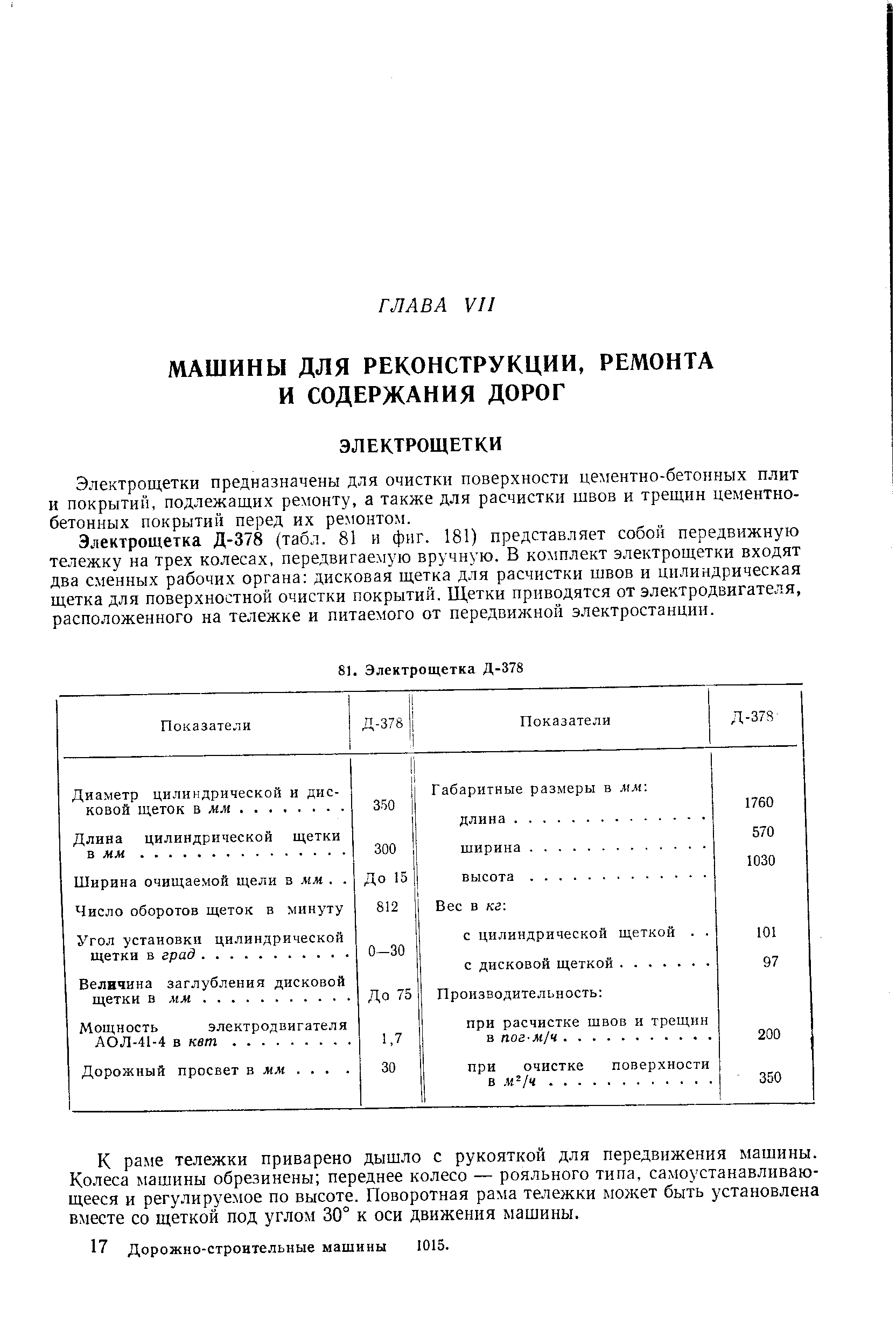 Элехтрощетки предназначены для очистки поверхности цементно-бетонных плит и покрытий, подлежащих ремонту, а также для расчистки швов и трещин цементнобетонных покрытий перед их ремонтом.
