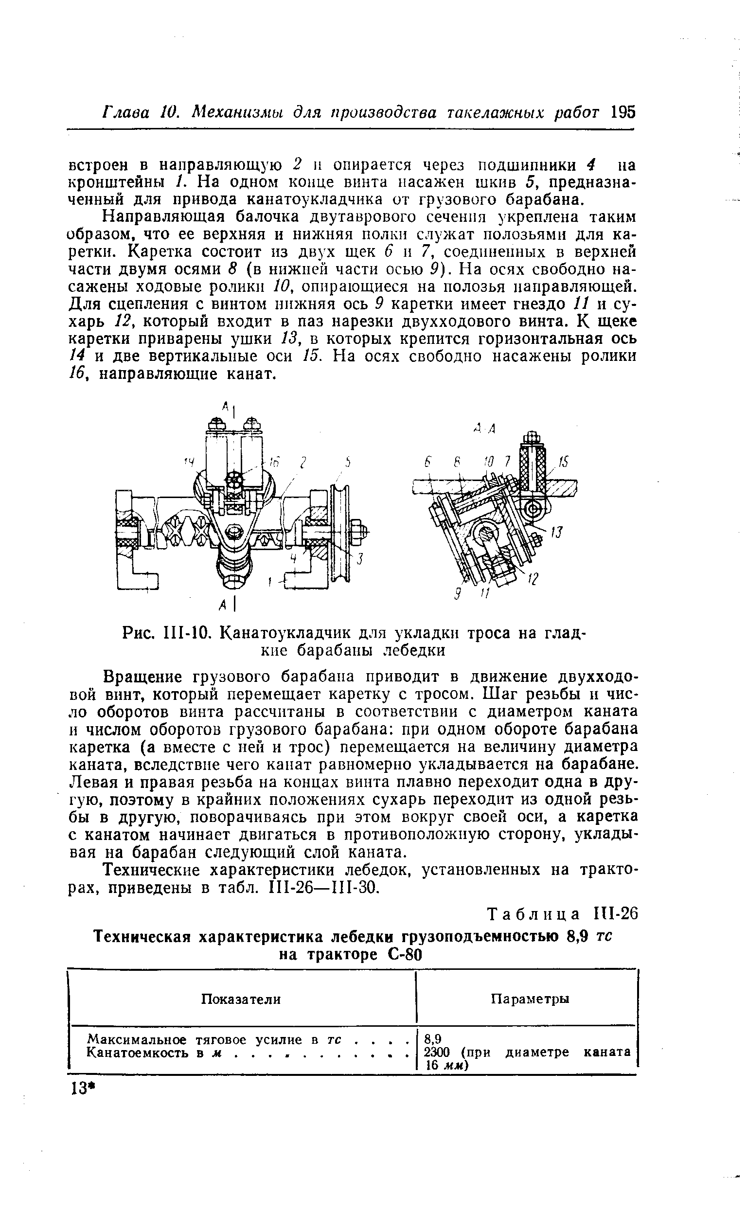 Таблица П1-26 Техническая характеристика лебедки грузоподъемностью 8,9 тс на тракторе С-80
