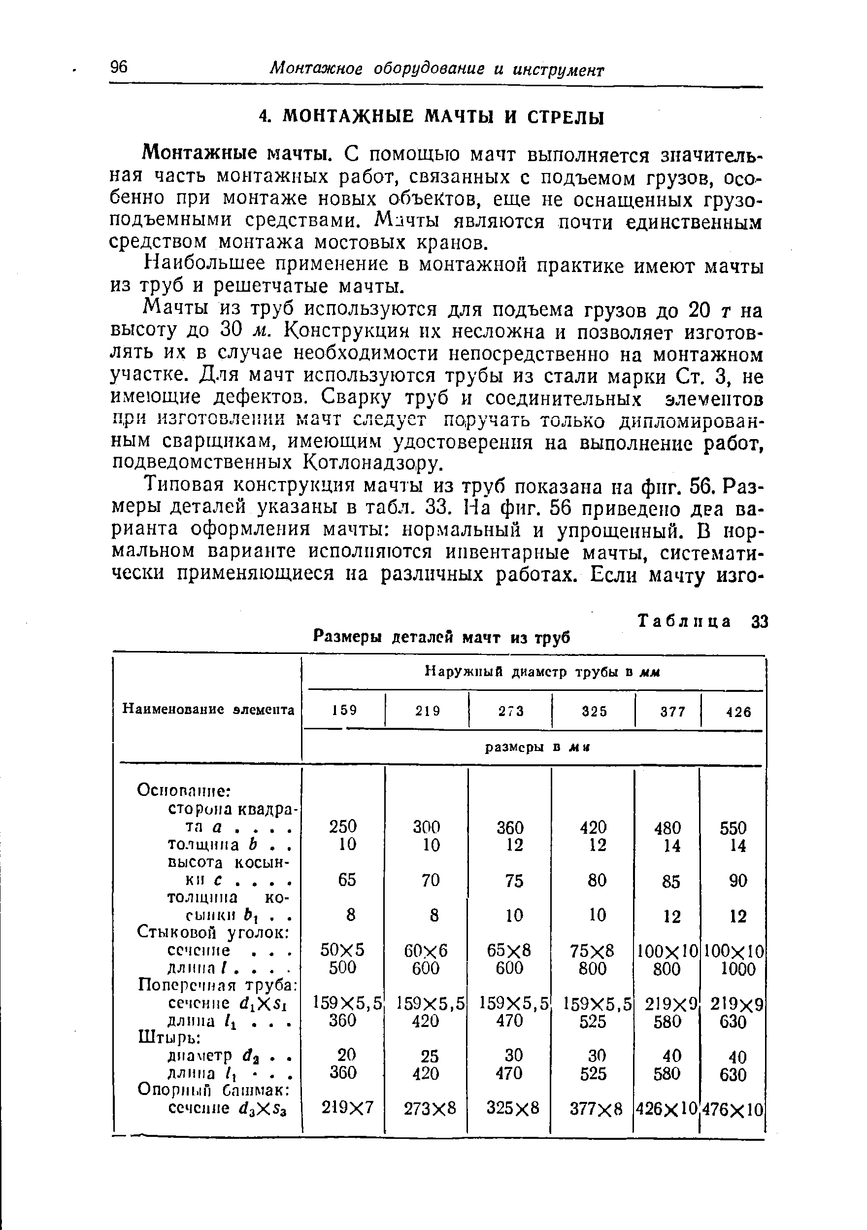 Монтажные мачты. С помощью мачт выполняется значительная часть монтажных работ, связанных с подъемом грузов, особенно при монтаже новых объектов, еще не оснащенных грузоподъемными средствами. Мачты являются почти единственным средством монтажа мостовых кранов.
