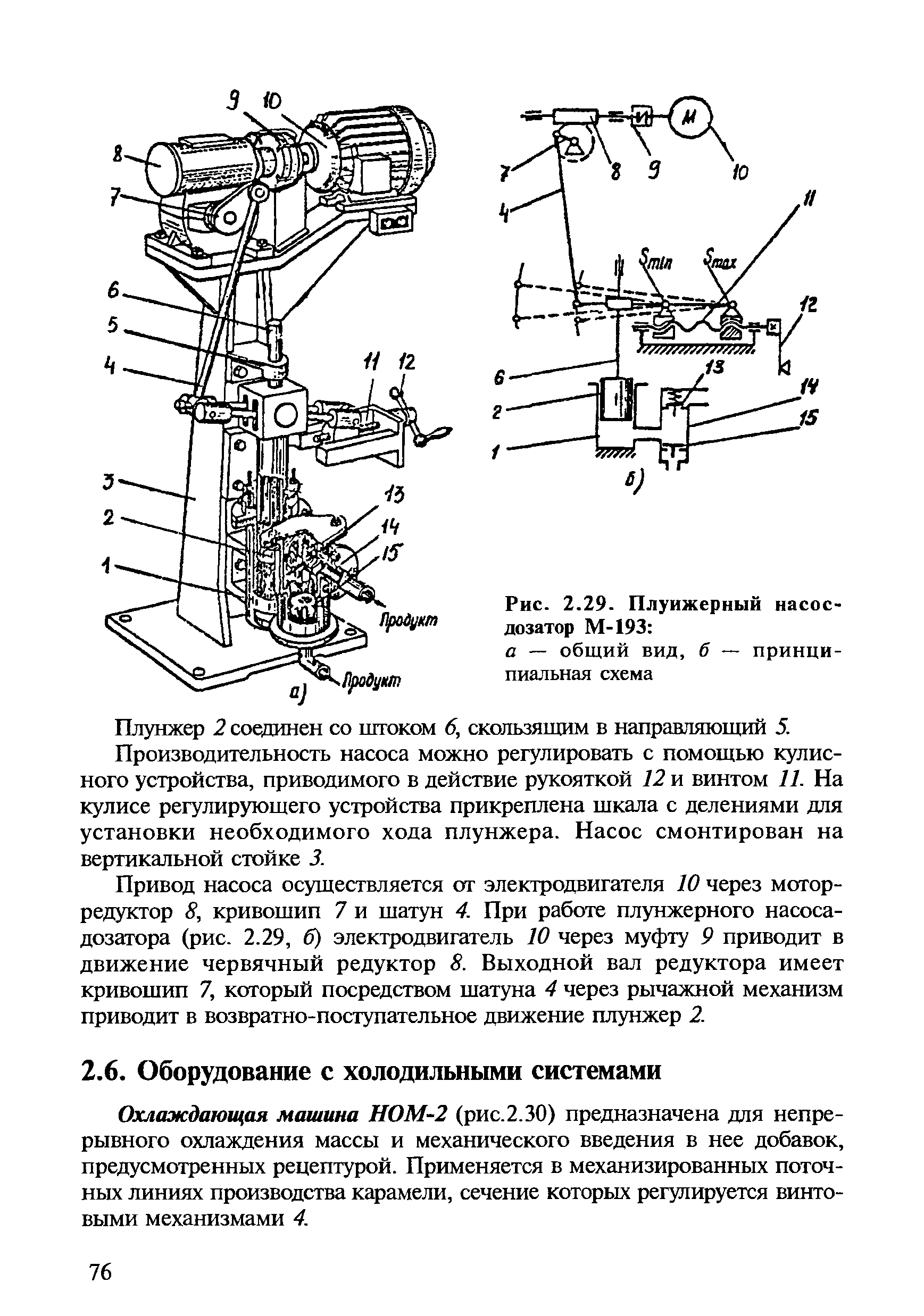 Охлаждающая машина НОМ-2 (рис. 2.30) предназначена для непрерывного охлаждения массы и механического введения в нее добавок, предусмотренных рецептурой. Применяется в механизированных поточных линиях производства карамели, сечение которых регупируется винтовыми механизмами 4.
