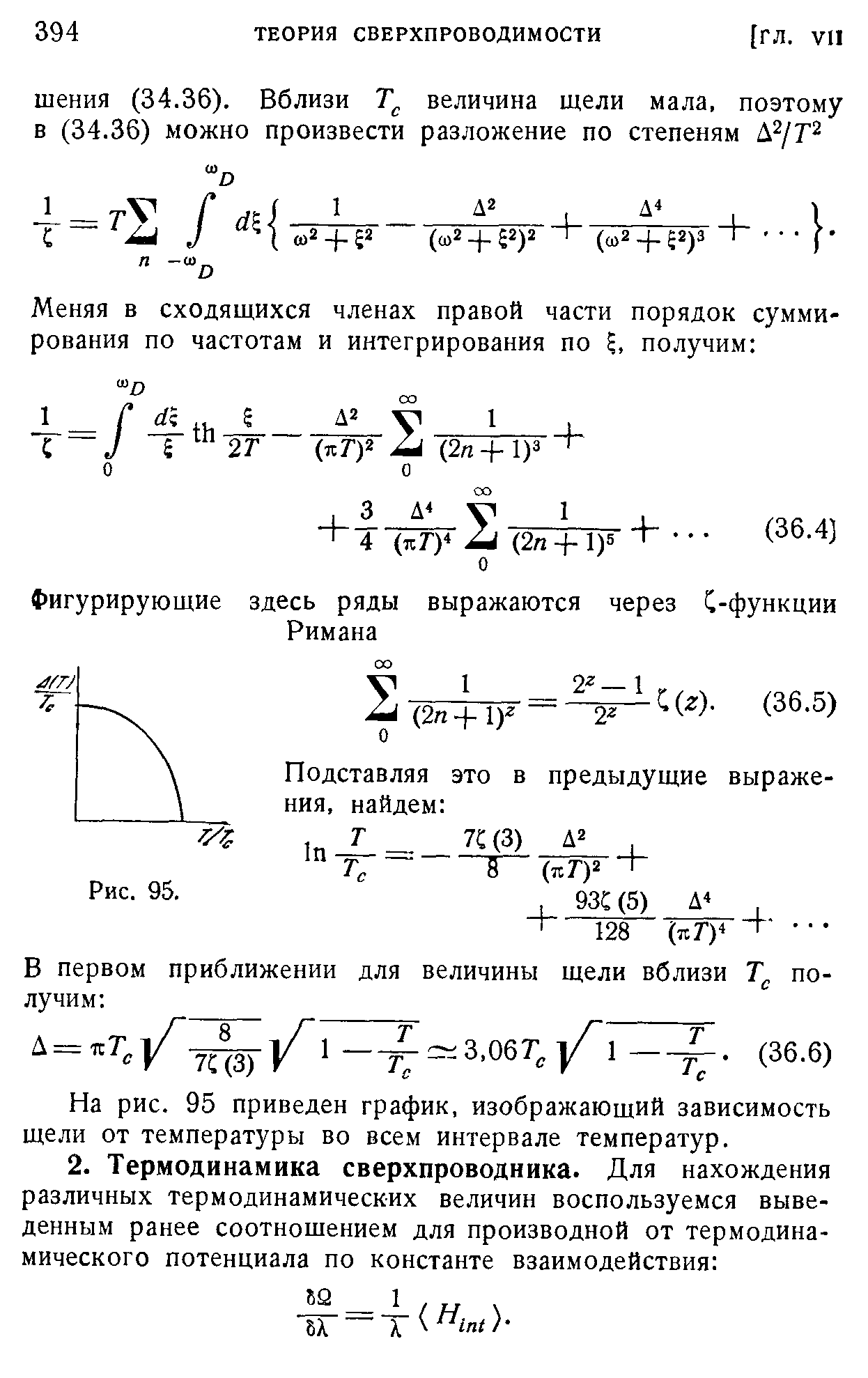 На рис. 95 приведен график, изображающий зависимость щели от температуры во всем интервале температур.
