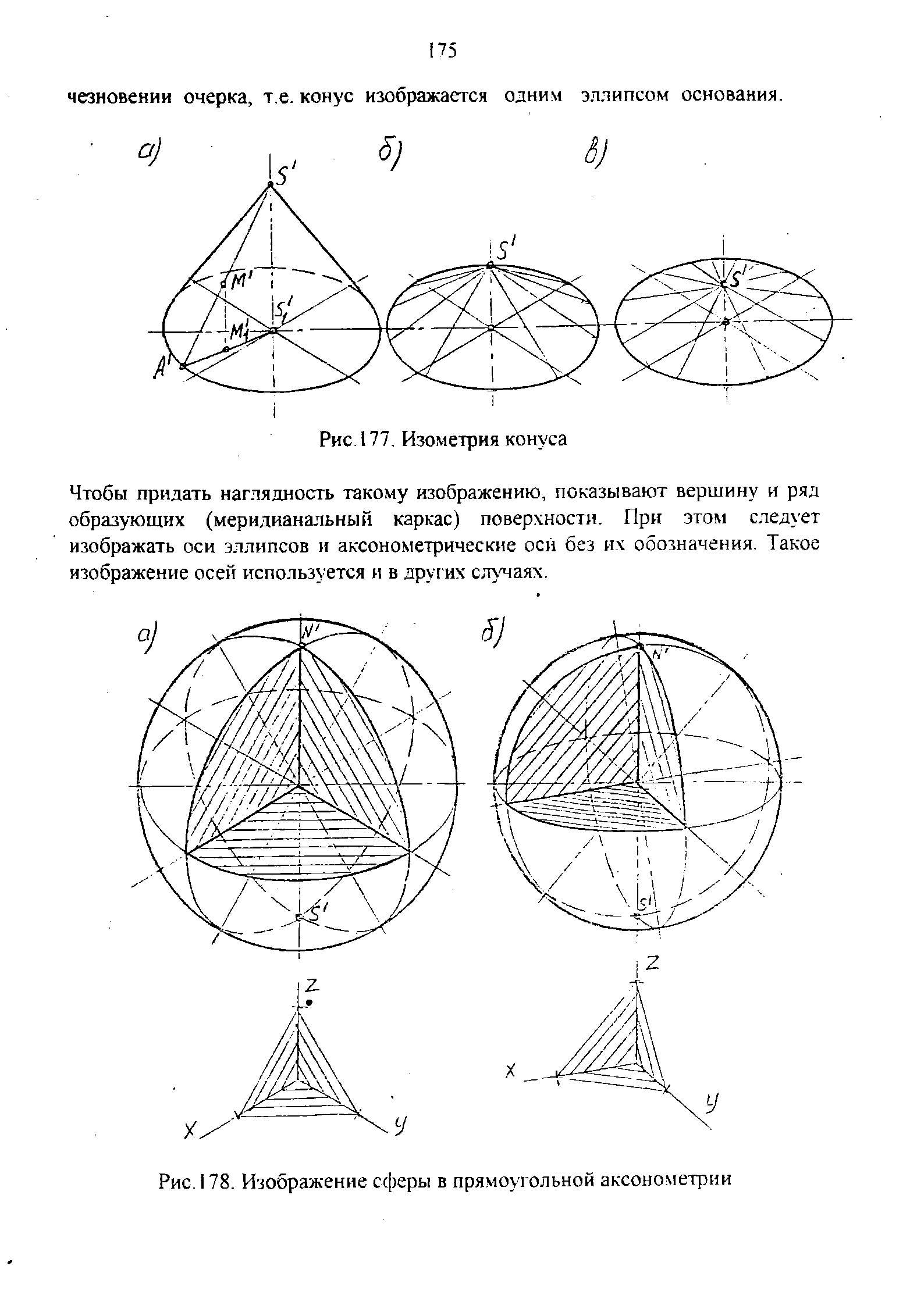 Рис. 178. Изображение сферы в прямоугольной аксонометрии
