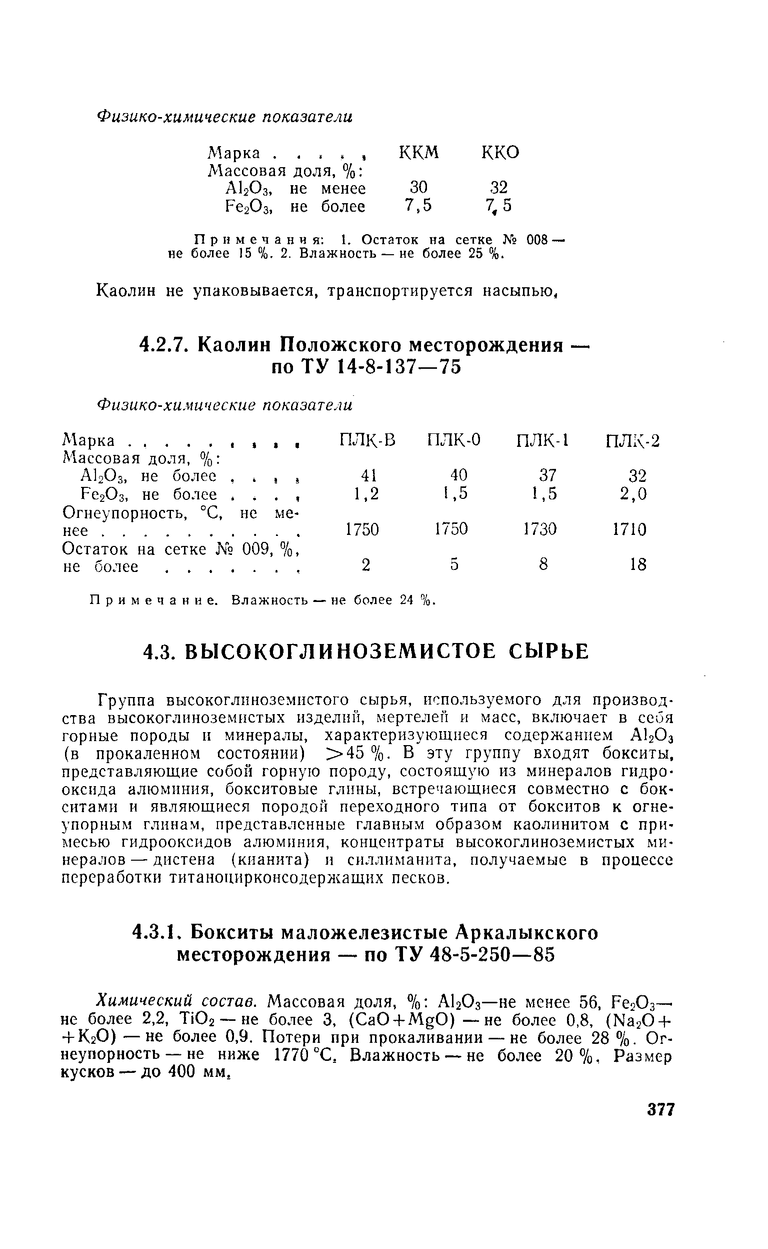 Примечания 1. Остаток на сетке 008 — не более 15 %. 2. Влажность — не более 25 %.
