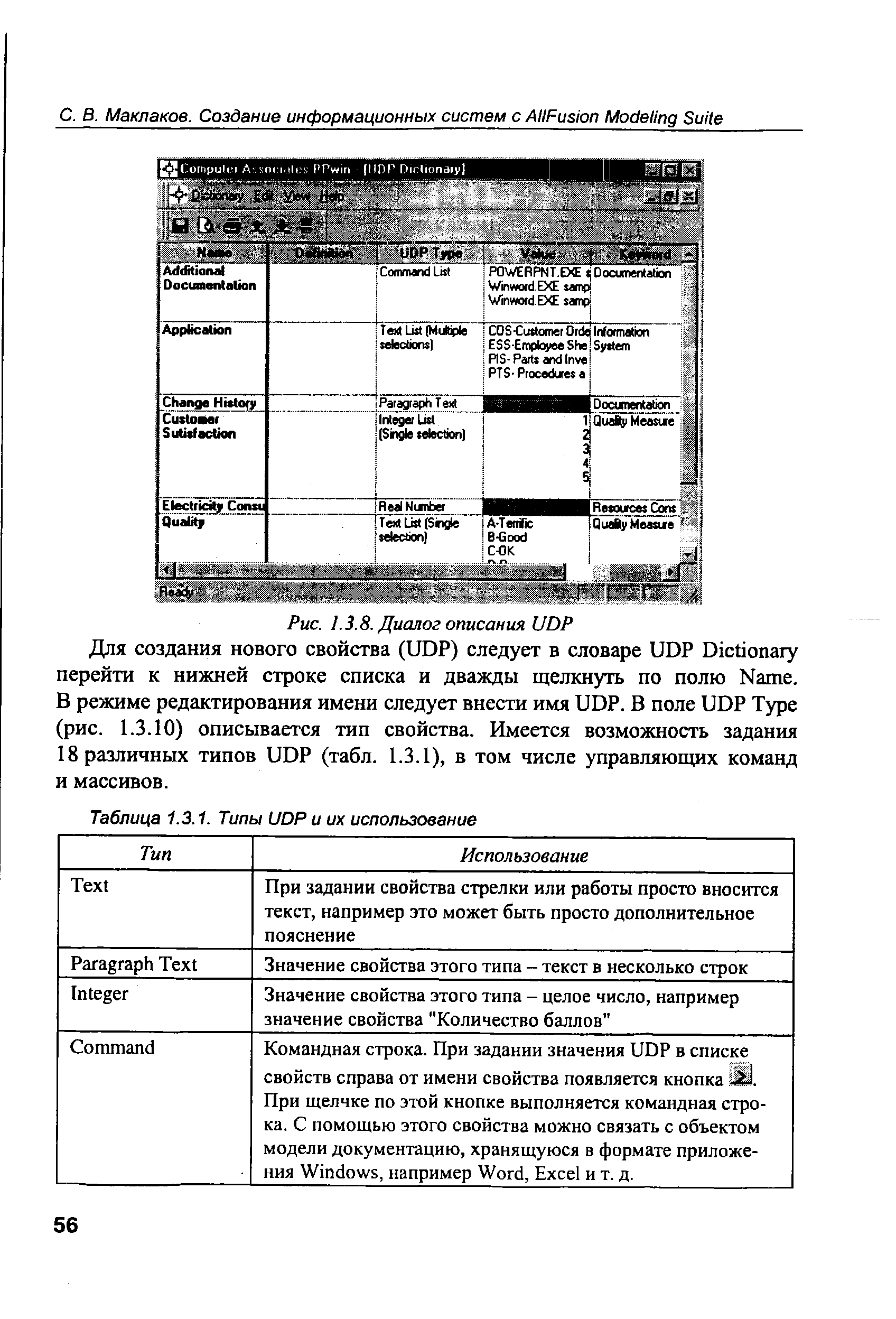 Рис. 1.3.8. Диалог описания UDP Для создания нового свойства (UDP) следует в словаре UDP Di tionary перейти к нижней строке списка и дважды щелкнуть по полю Name. В режиме редактирования имени следует внести имя UDP. В поле UDP Туре (рис. 1.3.10) описывается тип свойства. Имеется возможность задания 18 различных типов UDP (табл. 1.3.1), в том числе управляющих команд и массивов.
