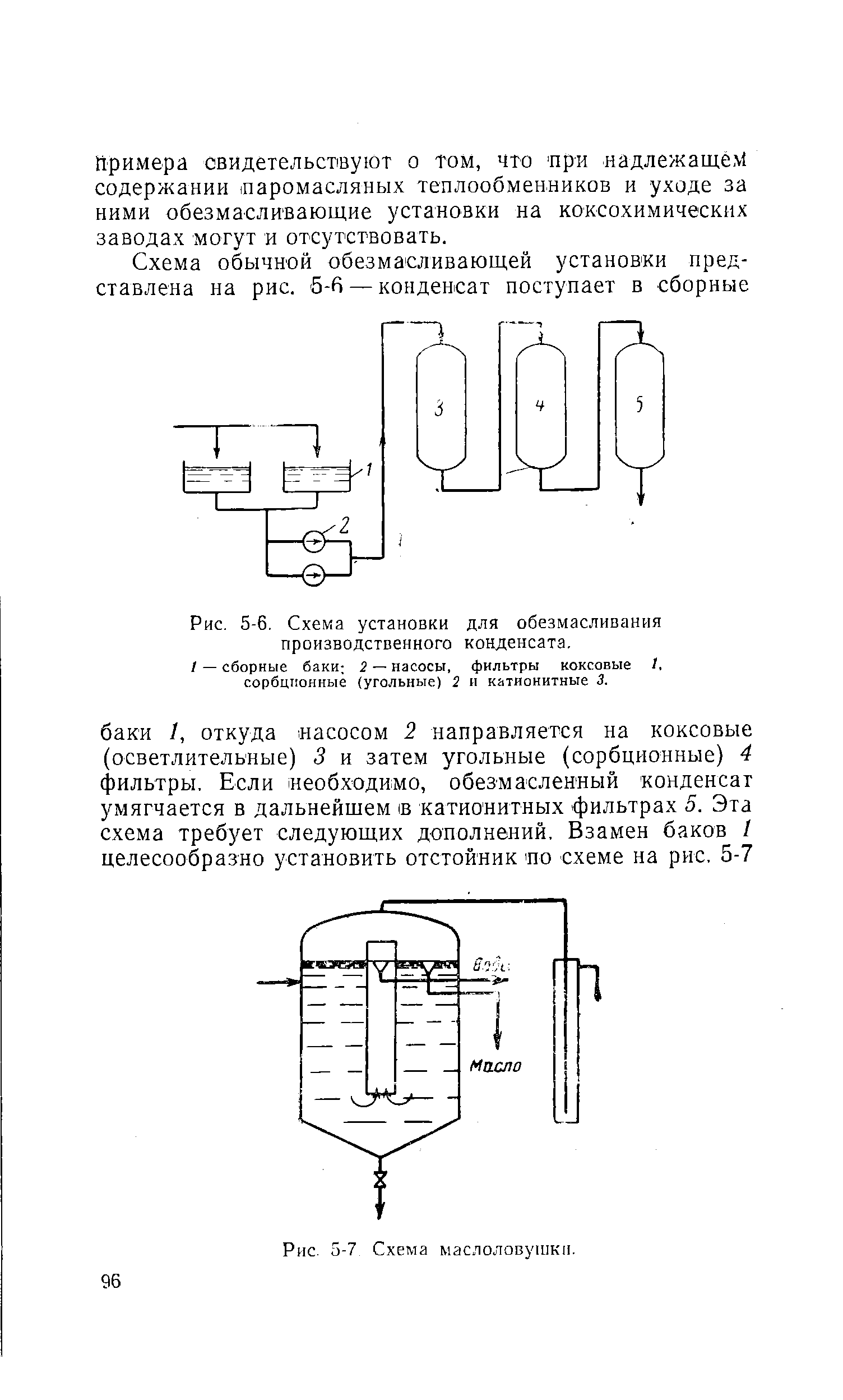 Рис. 5-6. Схема установки для обезмасливания производственного конденсата.
