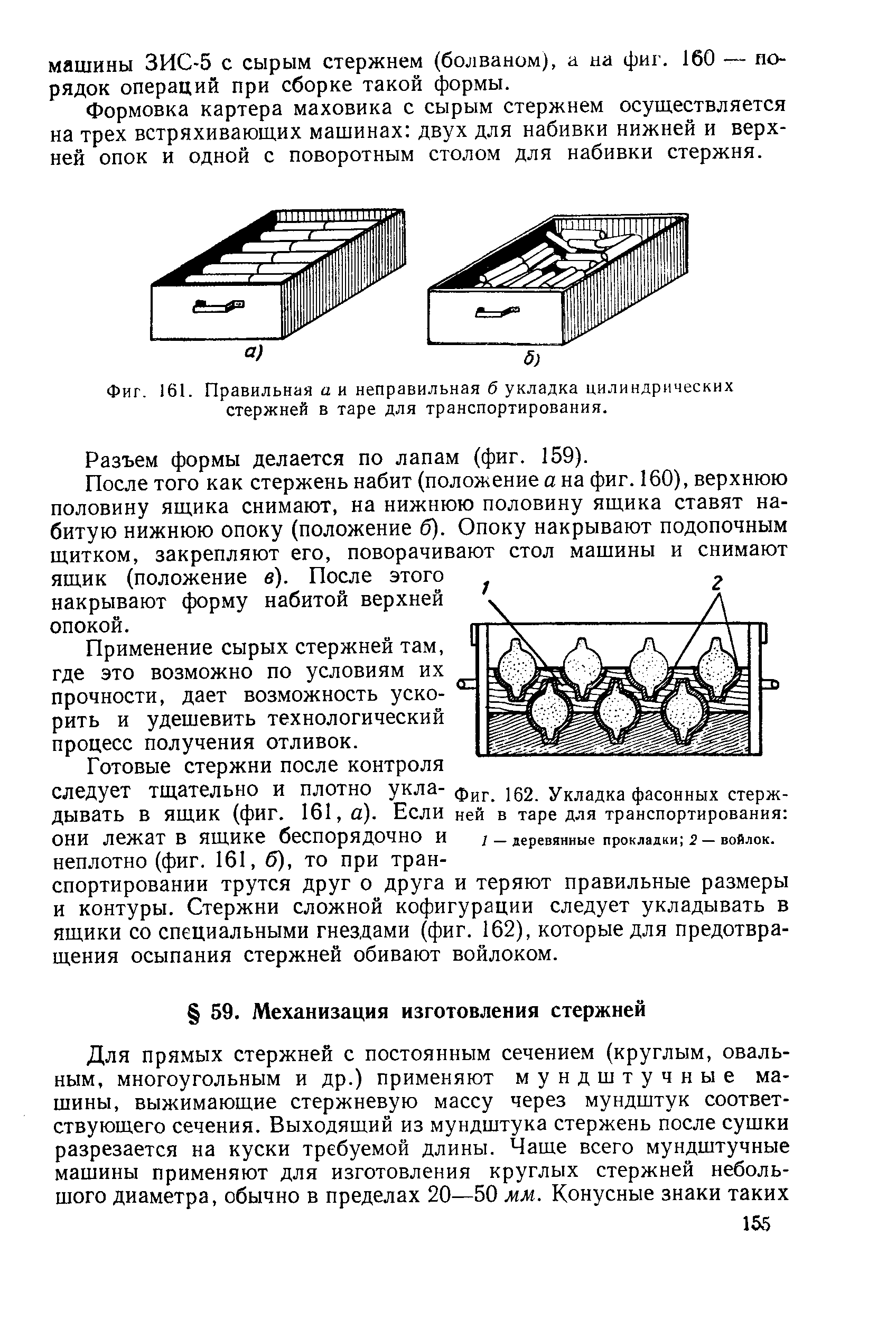 Фиг. 161. Правильная а и неправильная б укладка цилиндрических стержней в таре для транспортирования.
