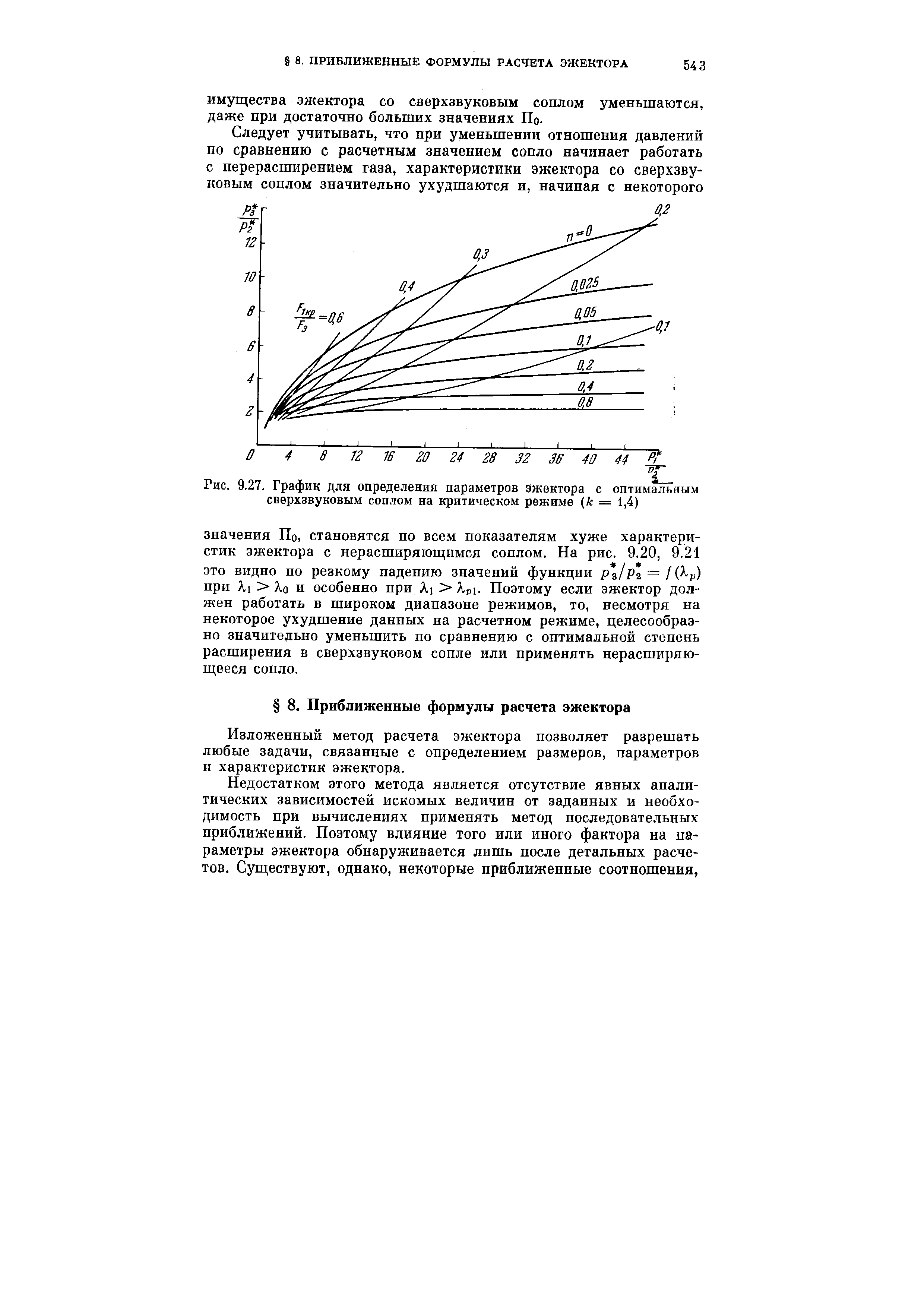 Изложенный метод расчета эжектора позволяет разрешать любые задачи, связанные с определением размеров, параметров и характеристик эжектора.
