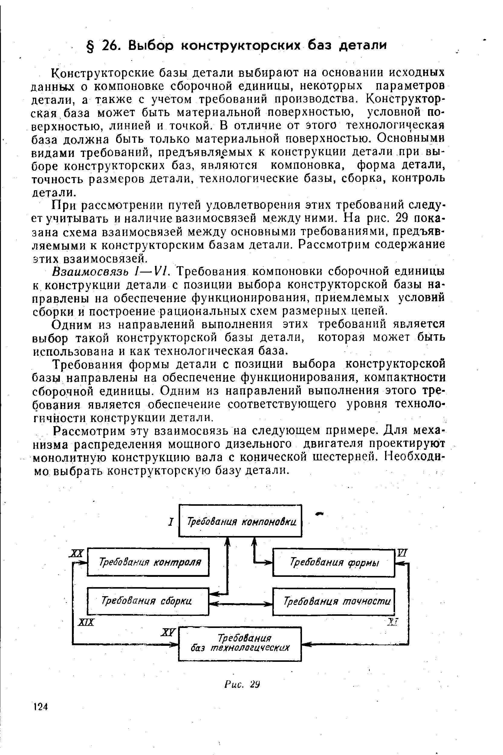 При рассмотрении путей удовлетворения этих требований следует учитывать и наличие вазимосвязей между ними. На рис. 29 показана схема взаимосвязей между основными требованиями, предъявляемыми к конструкторским базам детали. Рассмотрим содержание этих взаимосвязей.
