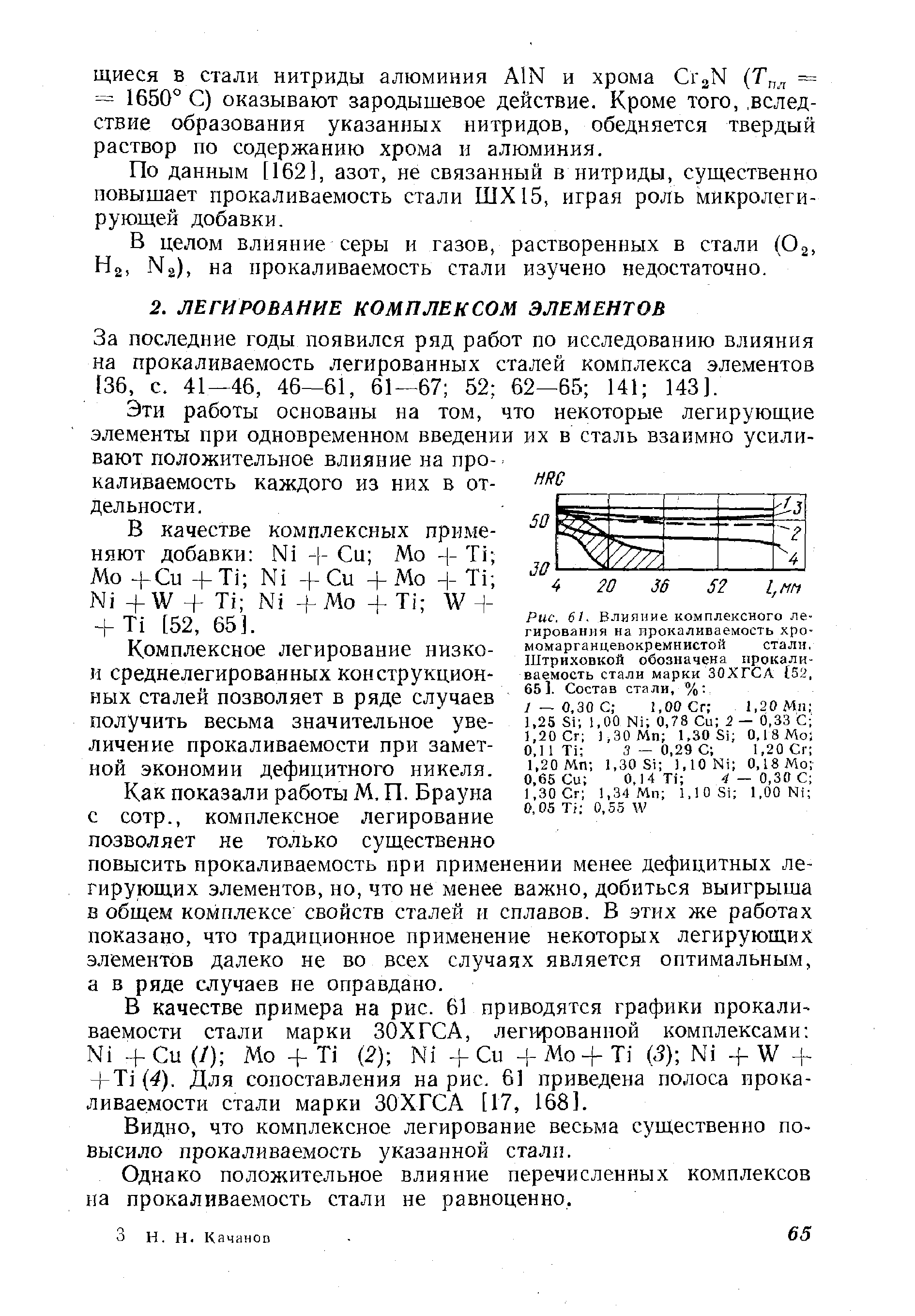 За последние годы появился ряд работ по исследованию влияния на прокаливаемость легированных сталей комплекса элементов 136, с. 41—46, 46—61, 61—67 52 62-65 141 143].
