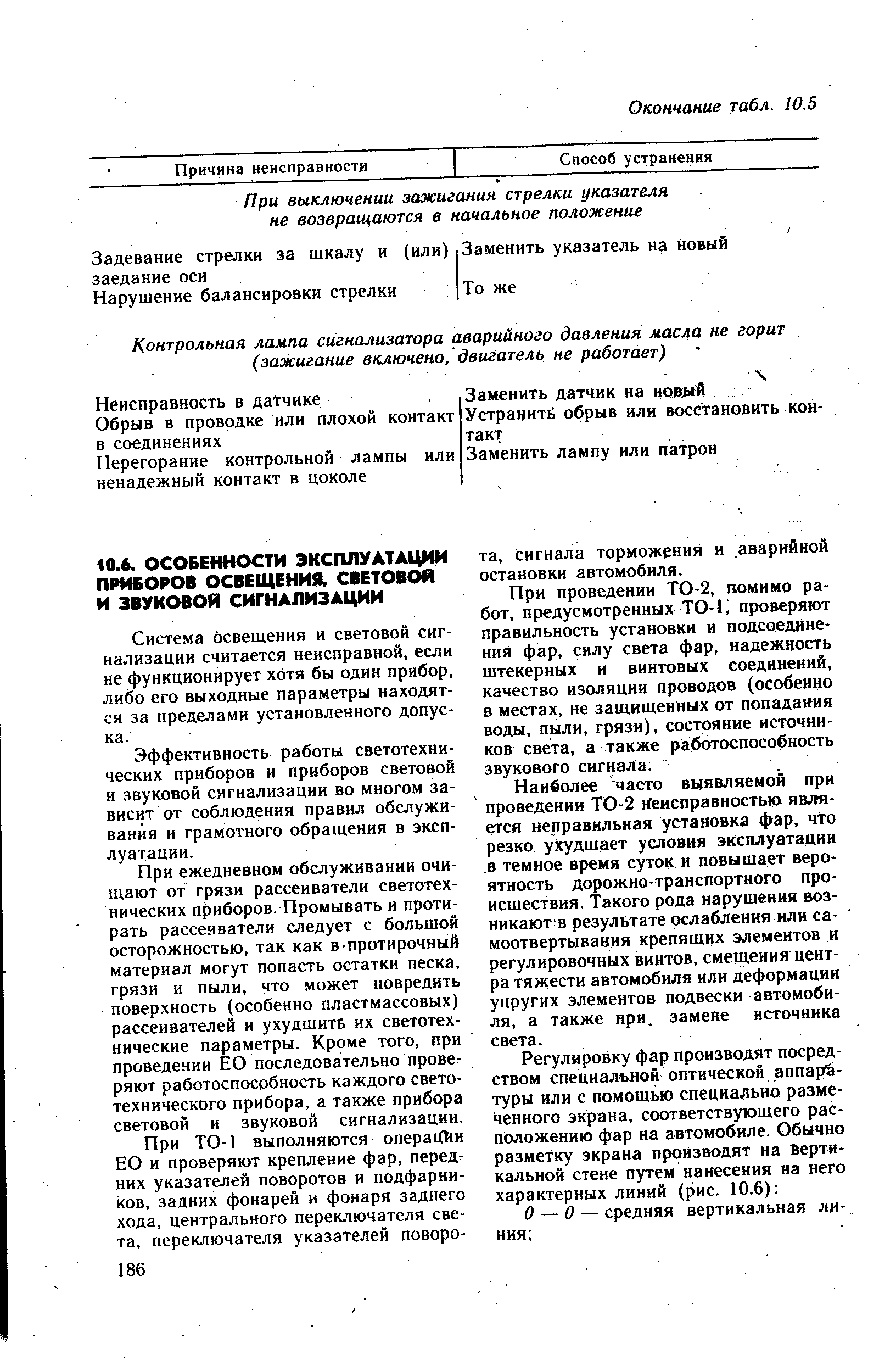 Система освещения и световой сигнализации считается неисправной, если не функционирует хотя бы один прибор, либо его выходные параметры находятся за пределами установленного допуска.
