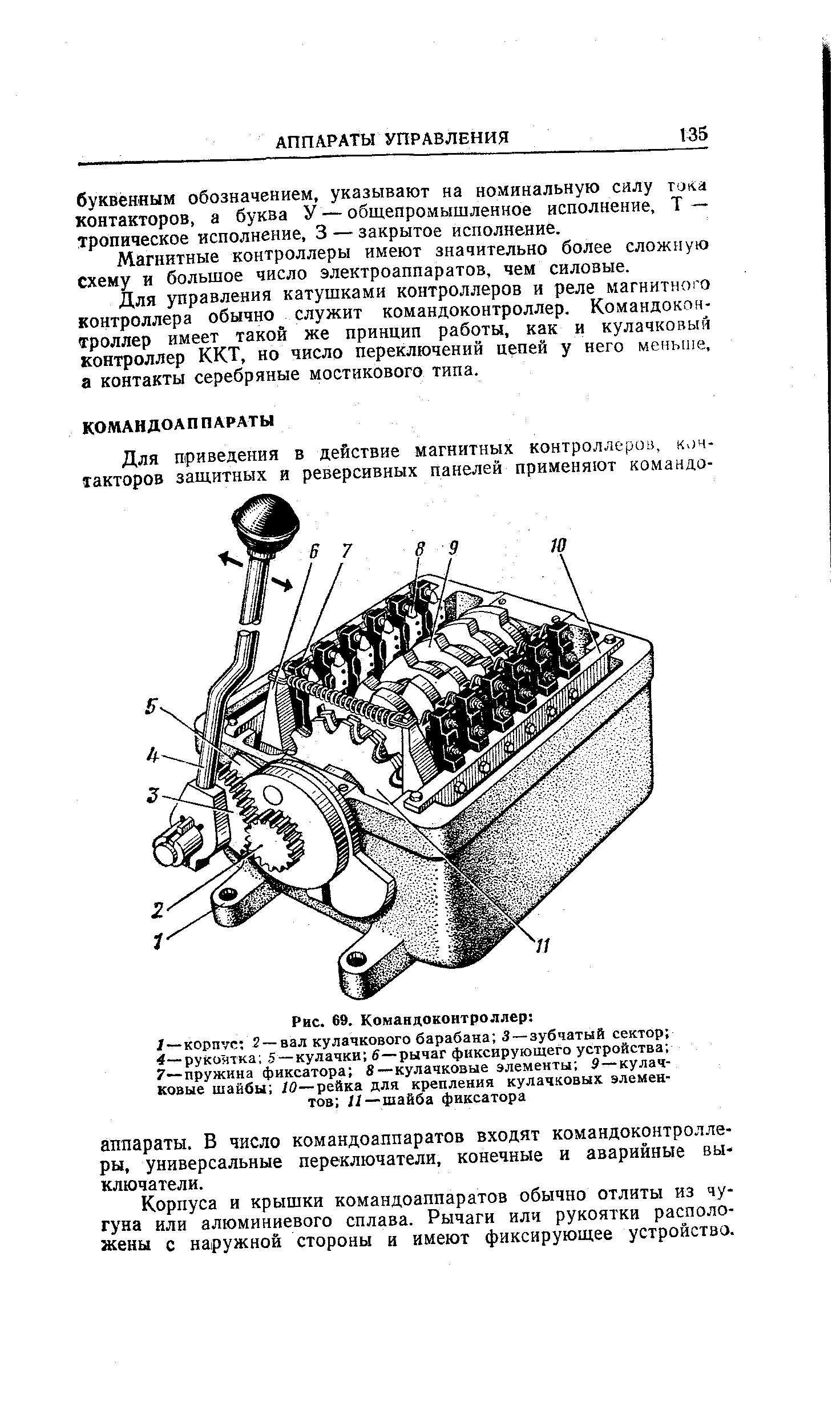 Корпуса и крышки командоаппаратов обычно отлиты из чугуна или алюминиевого сплава. Рычаги или рукоятки расположены с наружной стороны и имеют фиксирующее устройство.
