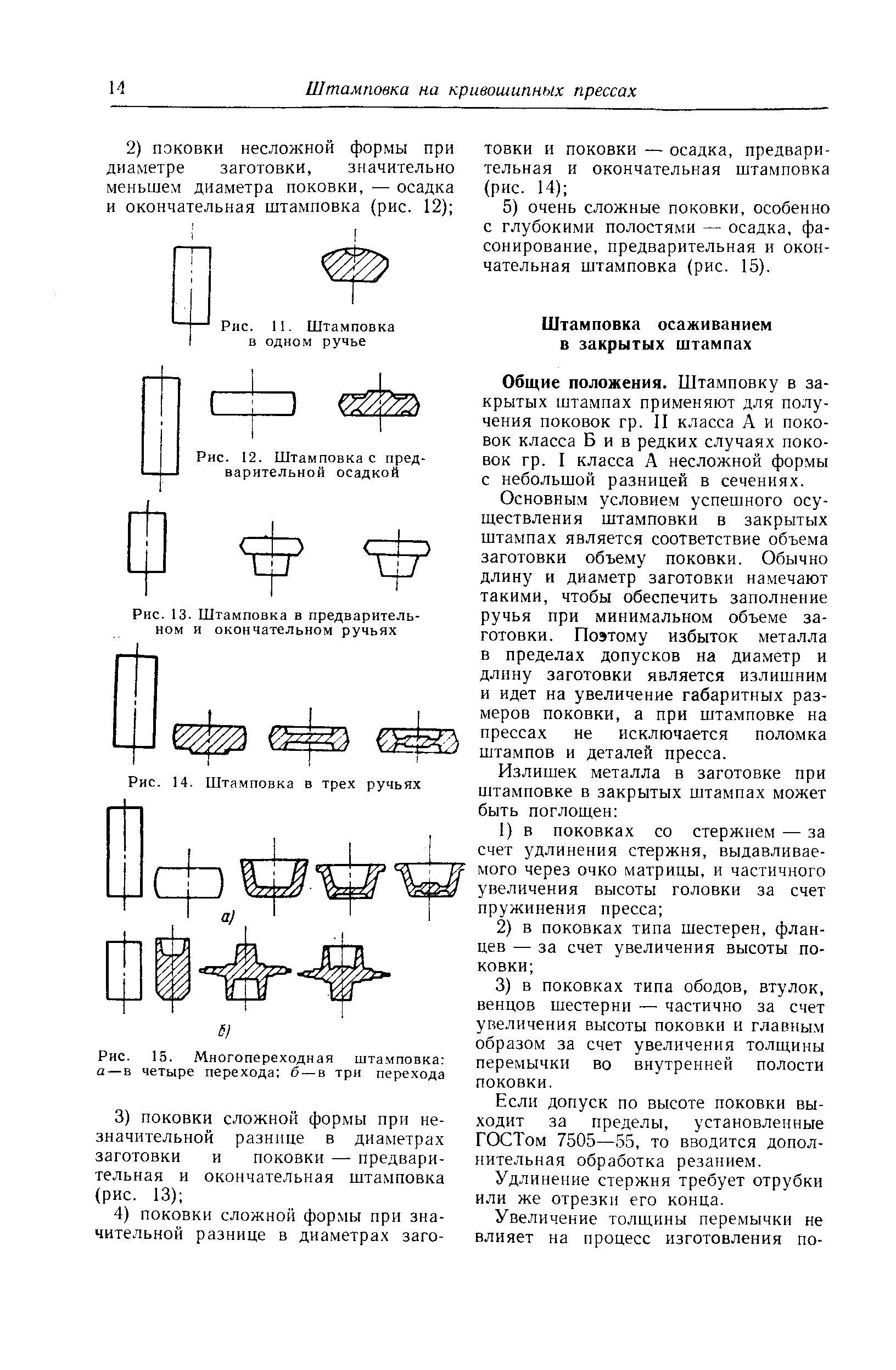 Общие положения. Штамповку в закрытых штампах применяют для получения поковок гр. II класса А и поковок класса Бив редких случаях поковок гр. I класса А несложной формы с небольшой разницей в сечениях.
